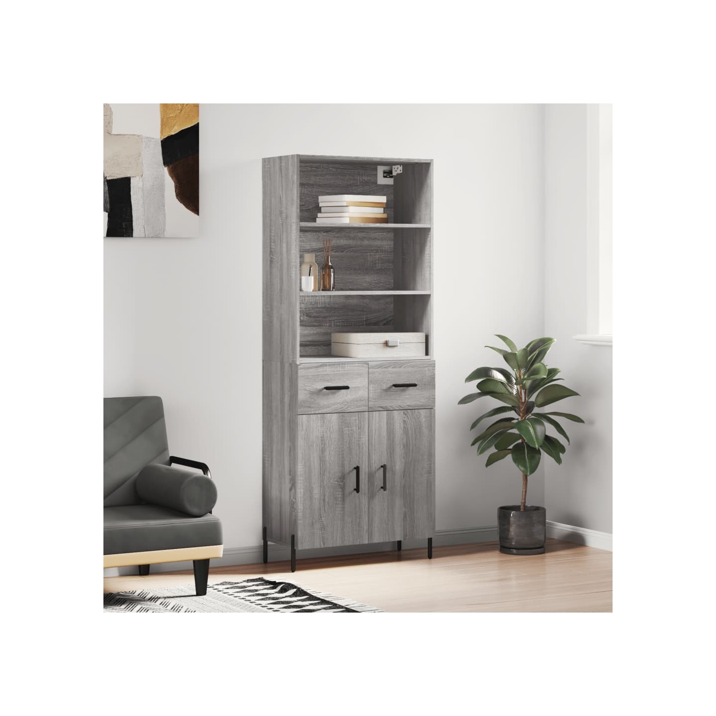 Buffet haut Sonoma gris 69,5x34x180 cm Bois d'ingénierie