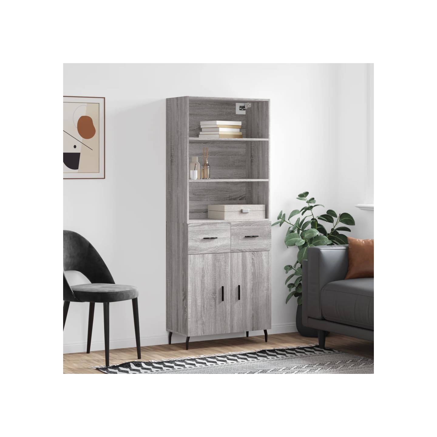 Buffet haut Sonoma gris 69,5x34x180 cm Bois d'ingénierie