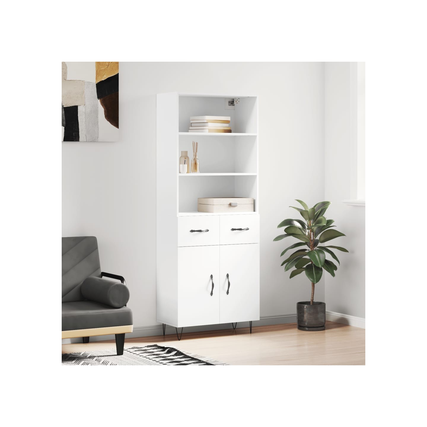 Buffet haut Blanc 69,5x34x180 cm Bois d'ingénierie