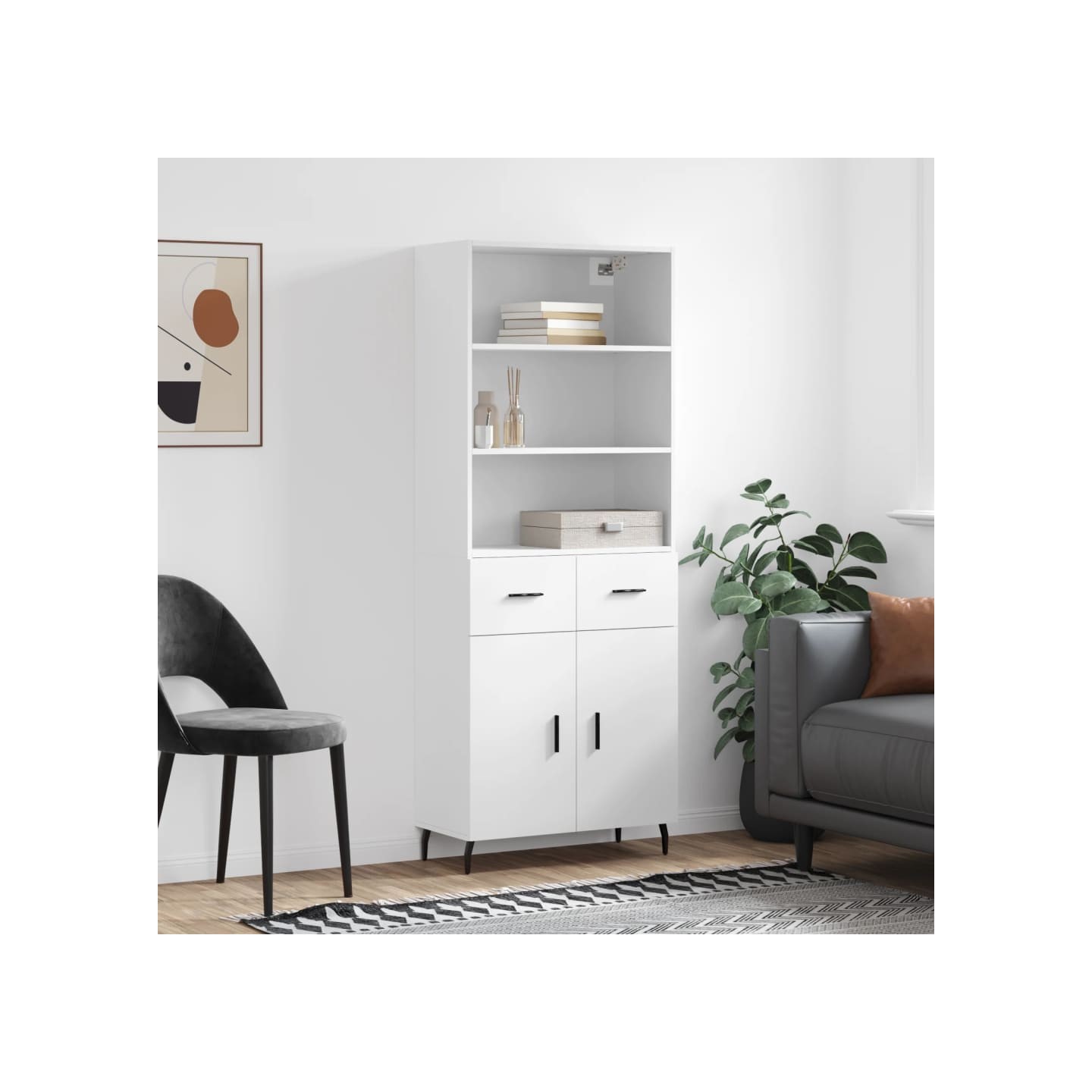Buffet haut Blanc 69,5x34x180 cm Bois d'ingénierie