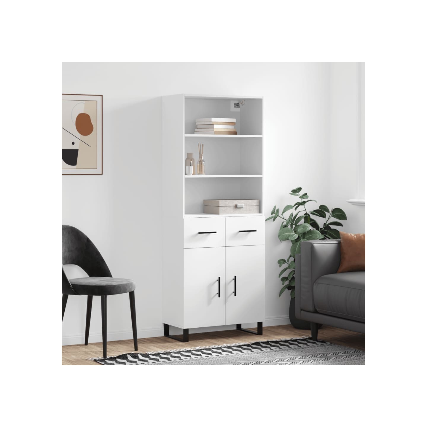 Buffet haut Blanc 69,5x34x180 cm Bois d'ingénierie