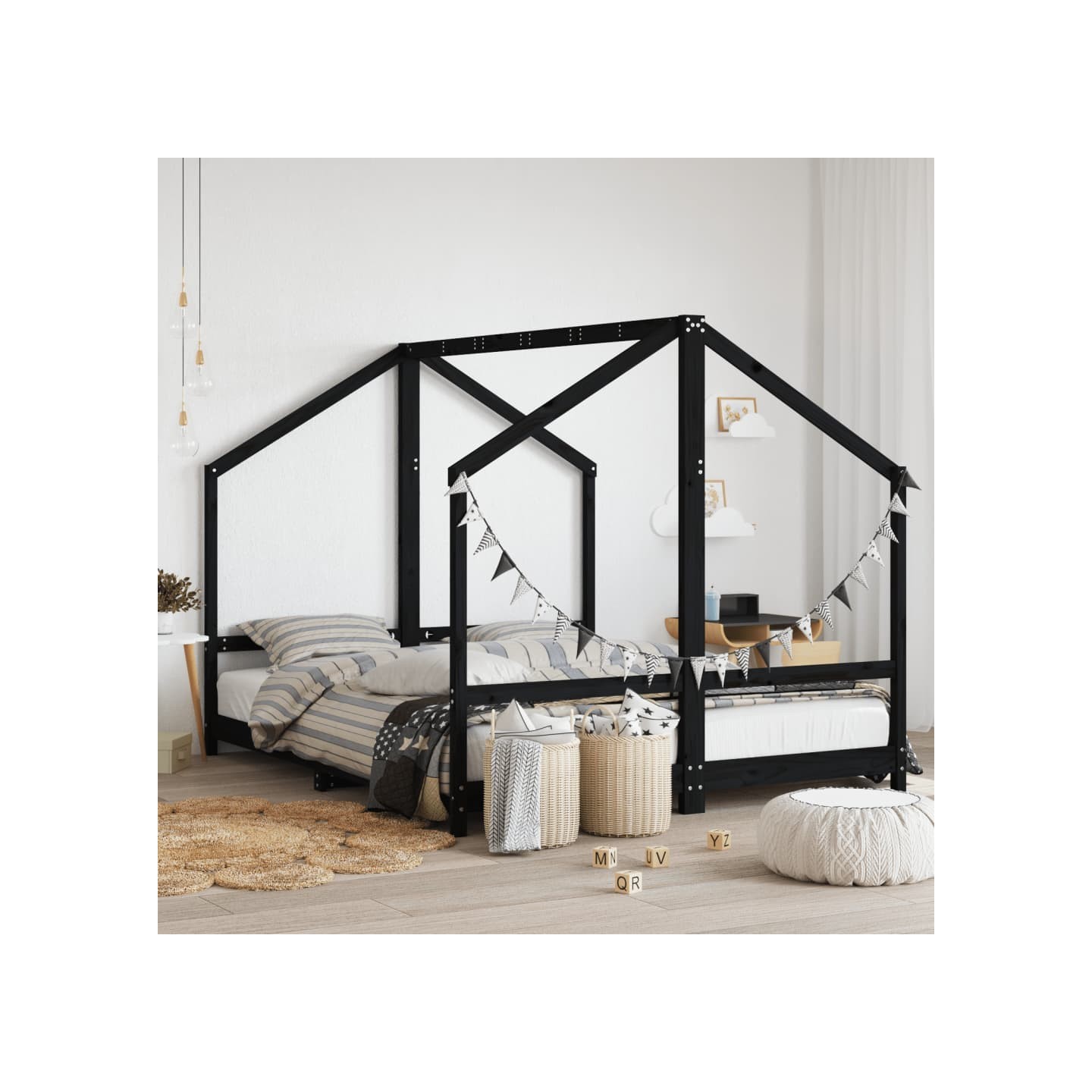 Cadre de lit pour enfants noir 2x(80x200) cm bois de pin massif