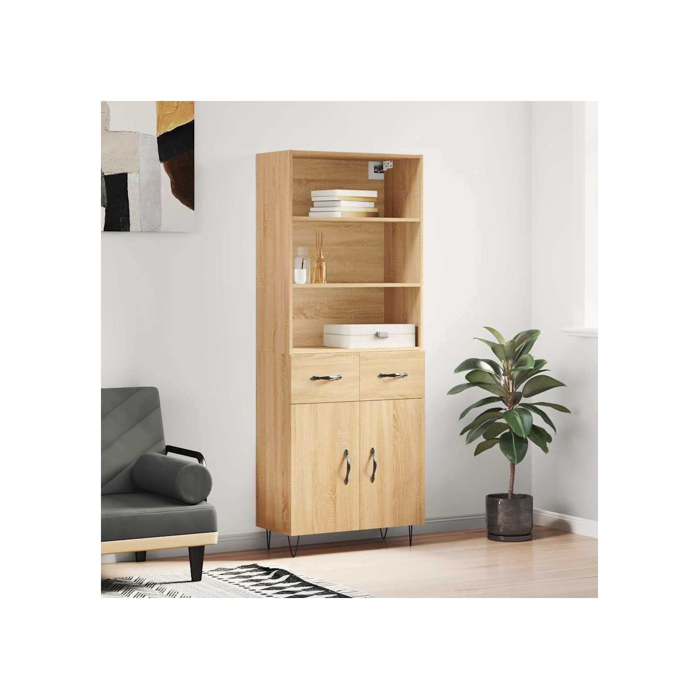 Buffet haut Chêne sonoma 69,5x34x180 cm Bois d'ingénierie