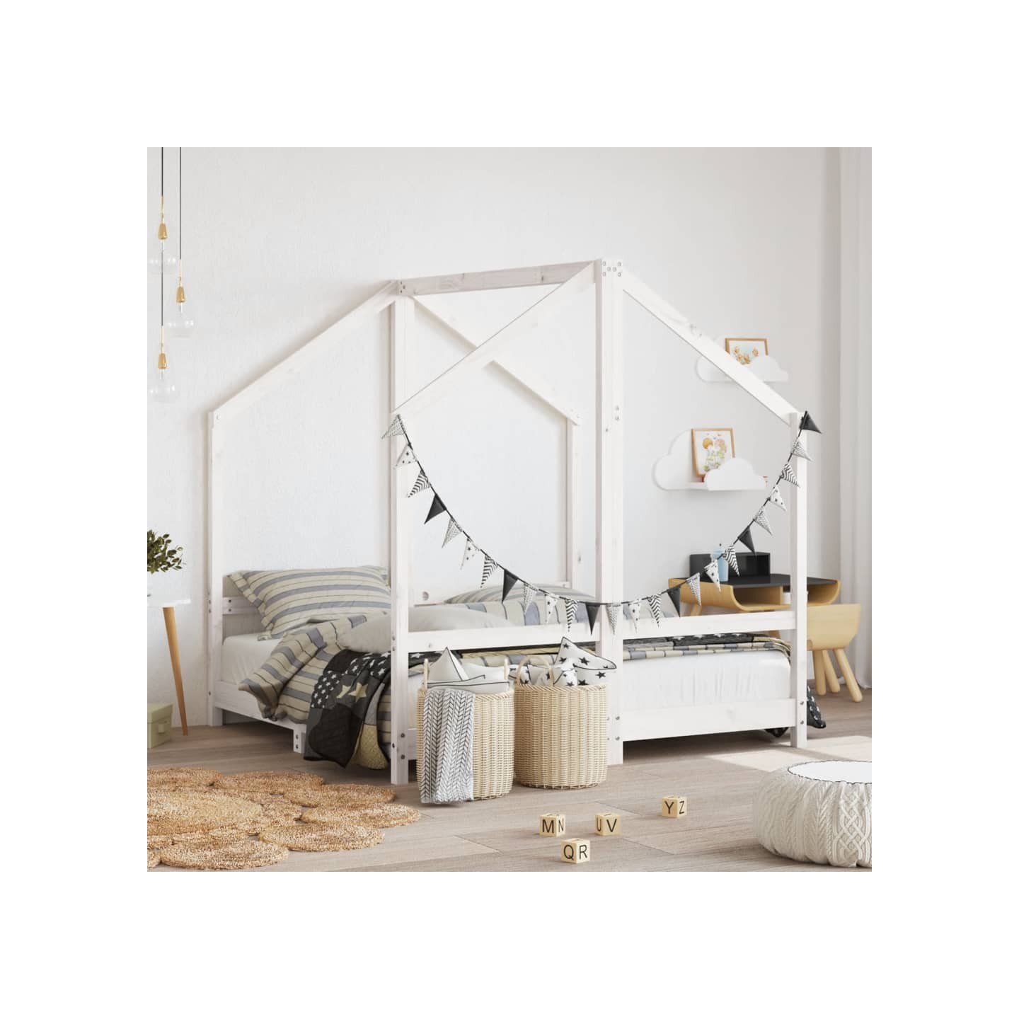 Cadre de lit pour enfant blanc 2x(70x140) cm bois de pin massif