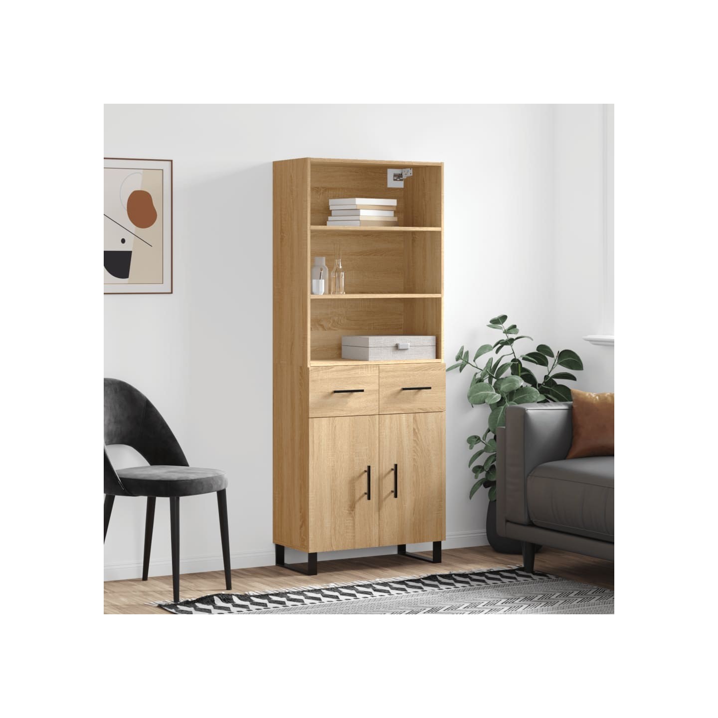 Buffet haut Chêne sonoma 69,5x34x180 cm Bois d'ingénierie