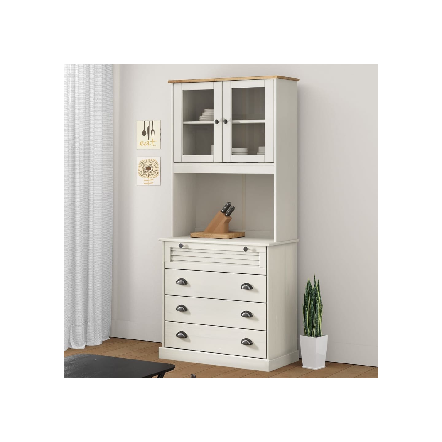 Buffet haut VIGO blanc 80x40x176 cm bois massif de pin