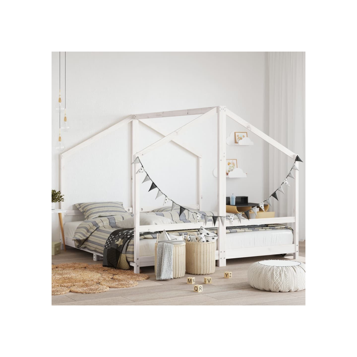 Cadre de lit d'enfant blanc 2x(90x190) cm bois de pin massif