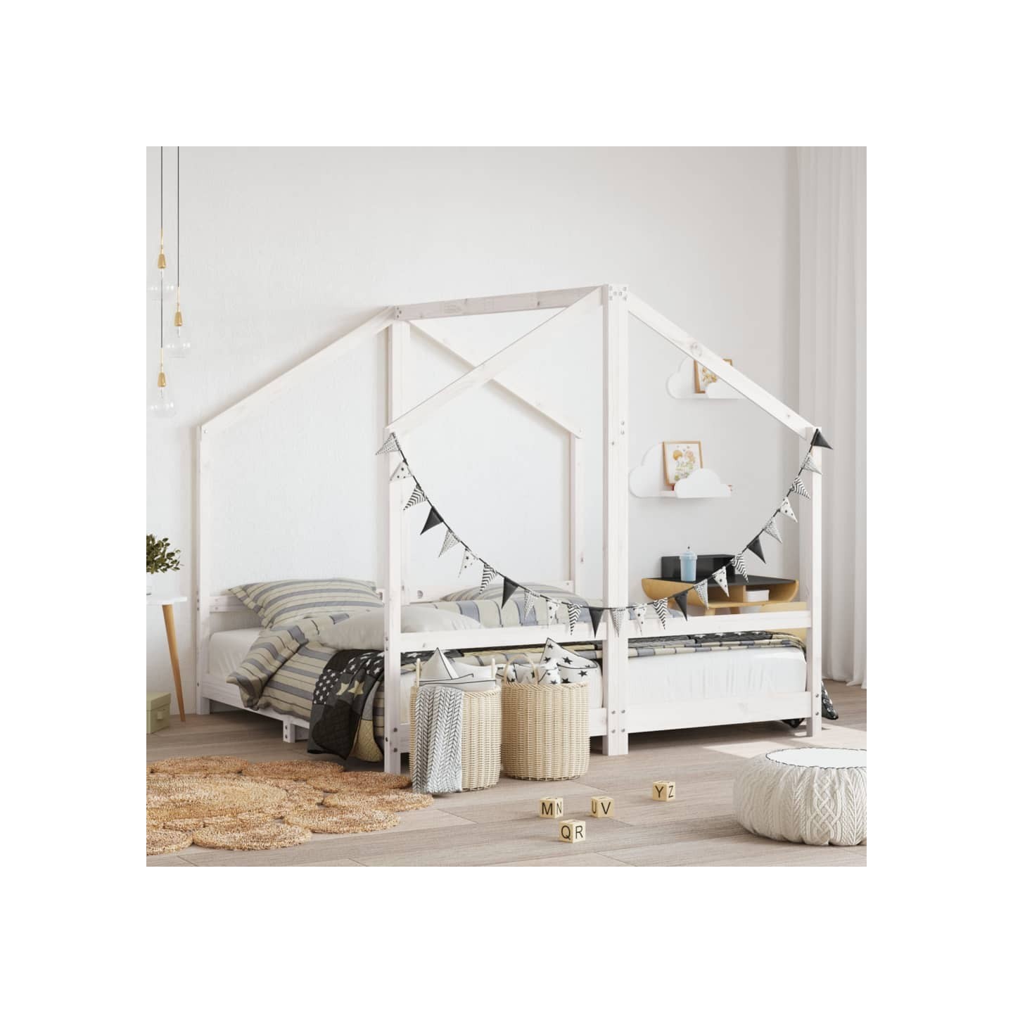 Cadre de lit pour enfant blanc 2x(80x160) cm bois de pin massif