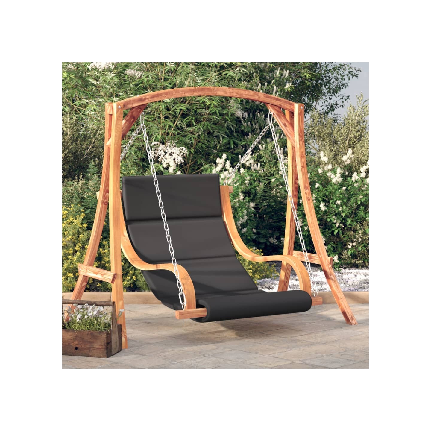 Chaise balançoire avec coussin bois d'épicéa avec finition teck