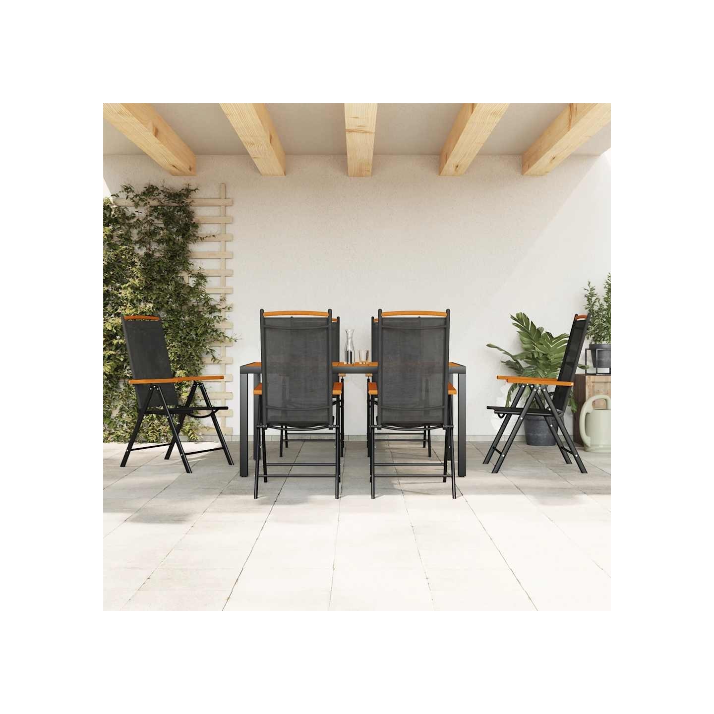 Ensemble à manger de jardin 7 pcs noir et marron aluminium