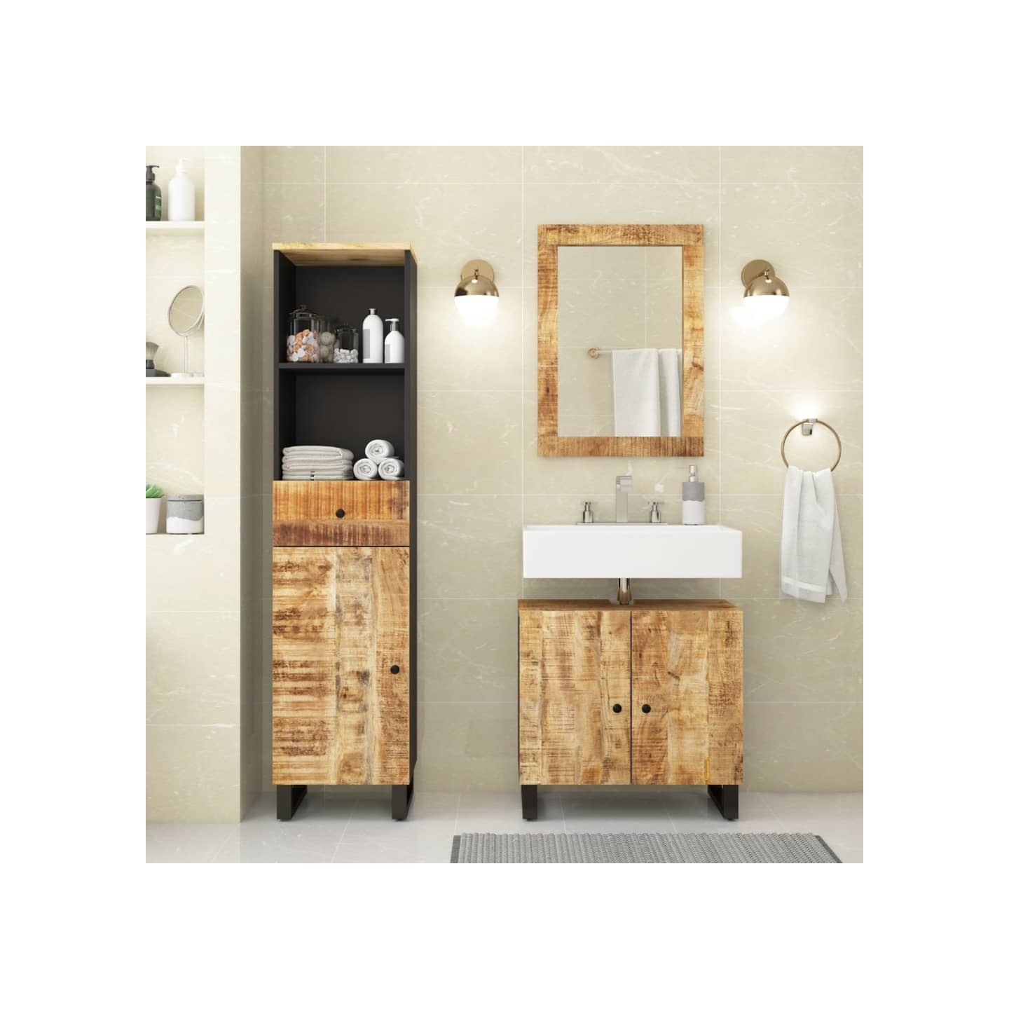 Ensemble de meubles de salle de bain 3 pcs bois manguier massif