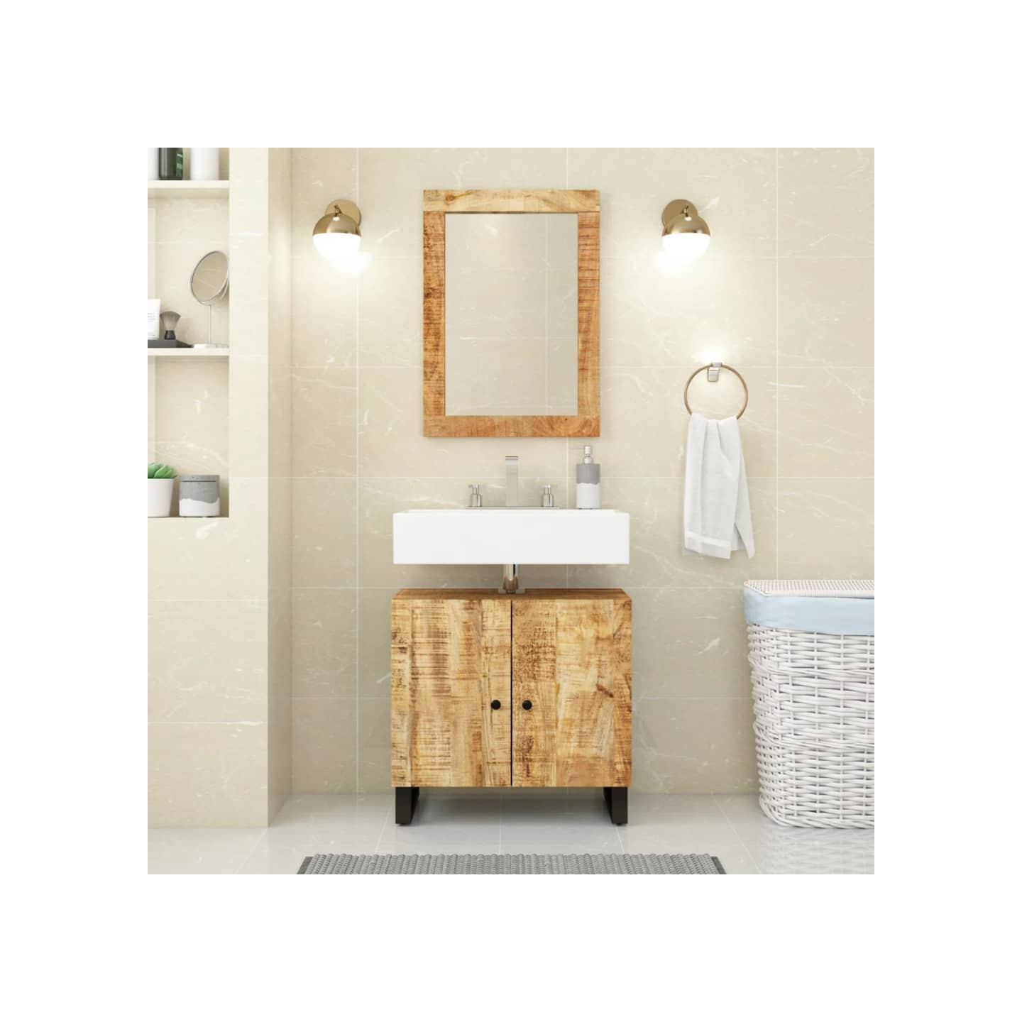 Ensemble de meubles salle de bain 2 pcs bois de manguier massif