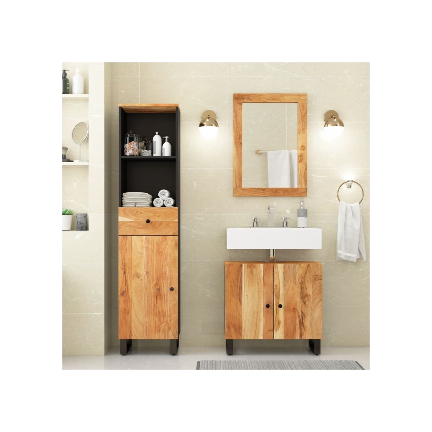 Ensemble de meubles de salle de bain 3 pcs bois massif d'acacia