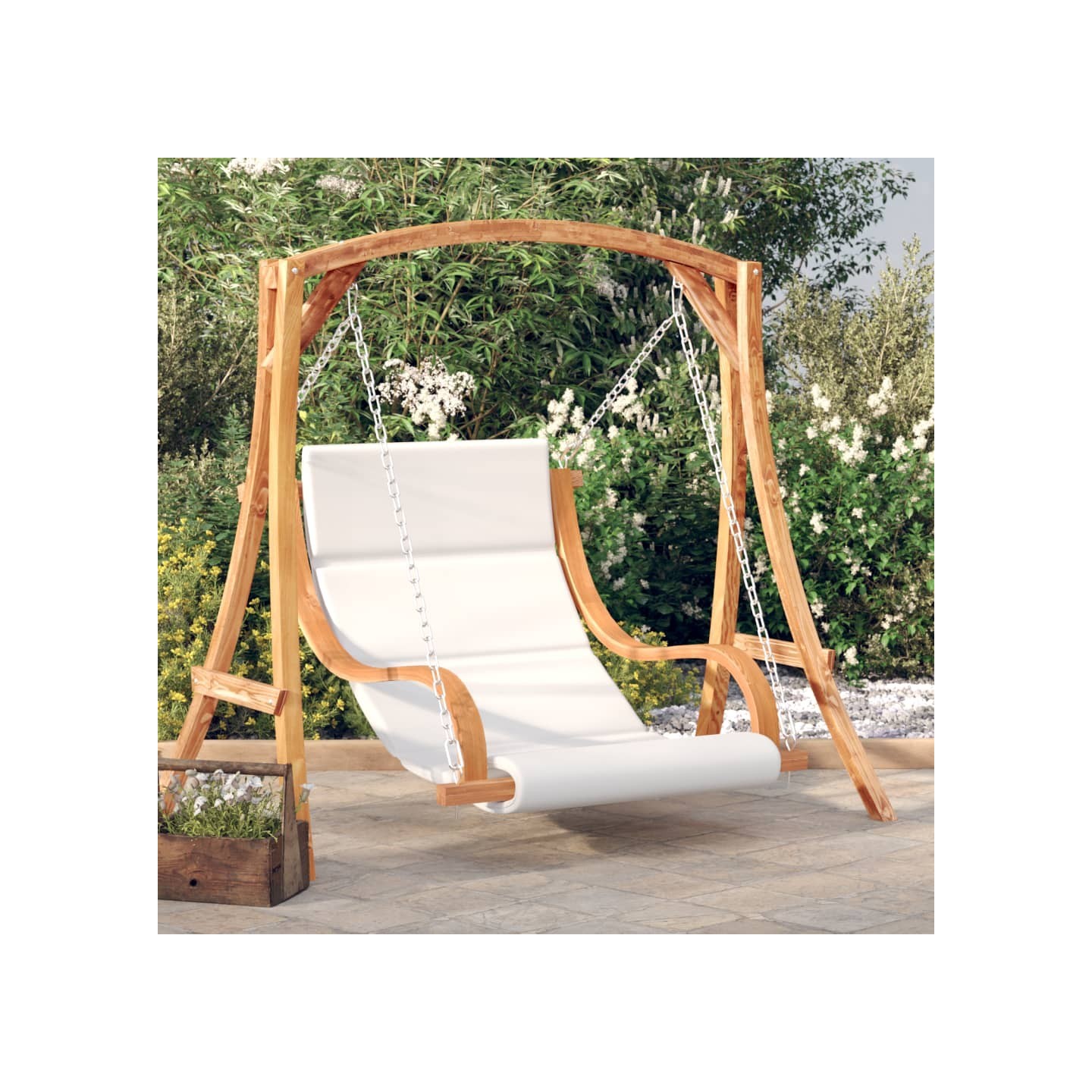 Chaise balançoire avec coussin bois d'épicéa avec finition teck