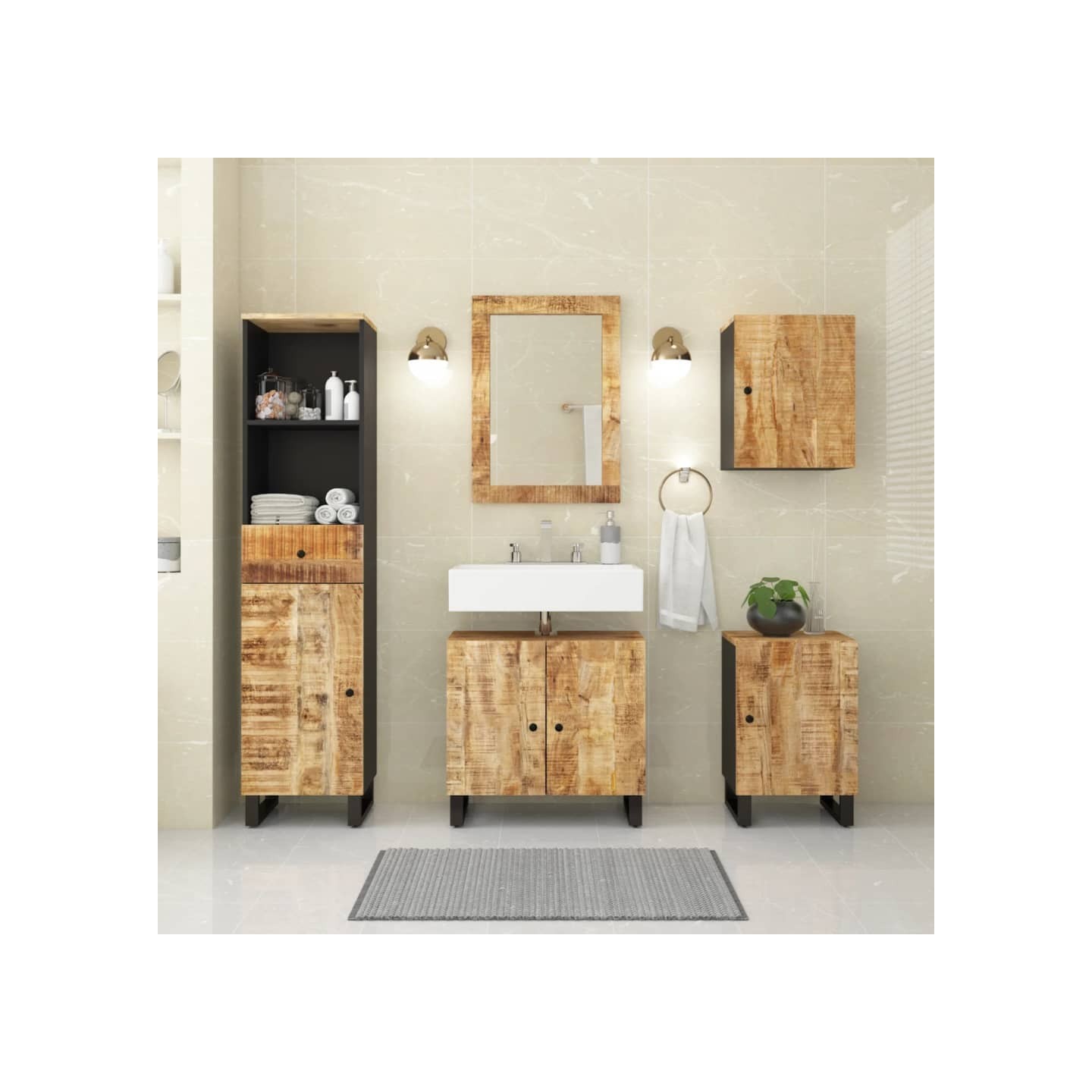 Ensemble de meubles de salle de bain 5 pcs bois manguier massif
