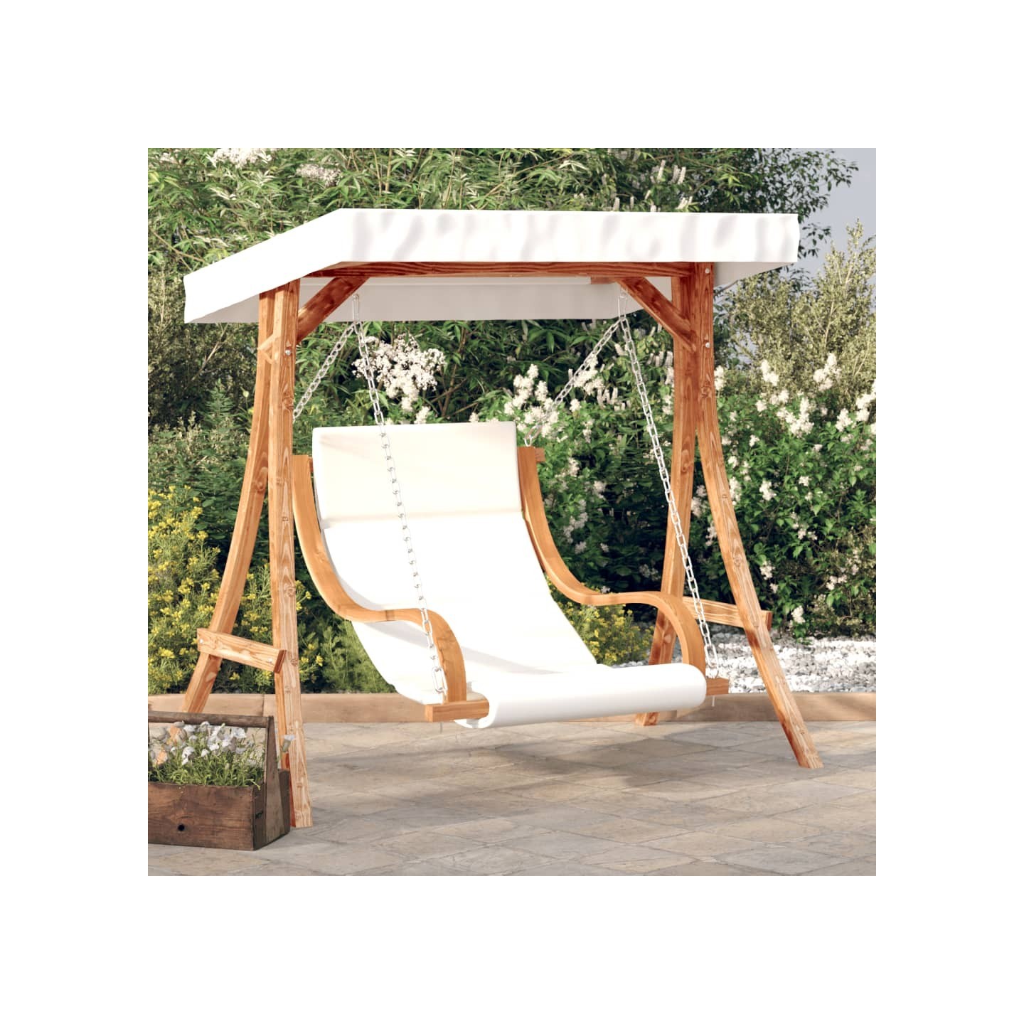 Chaise balançoire avec coussin et auvent bois massif d'épicéa