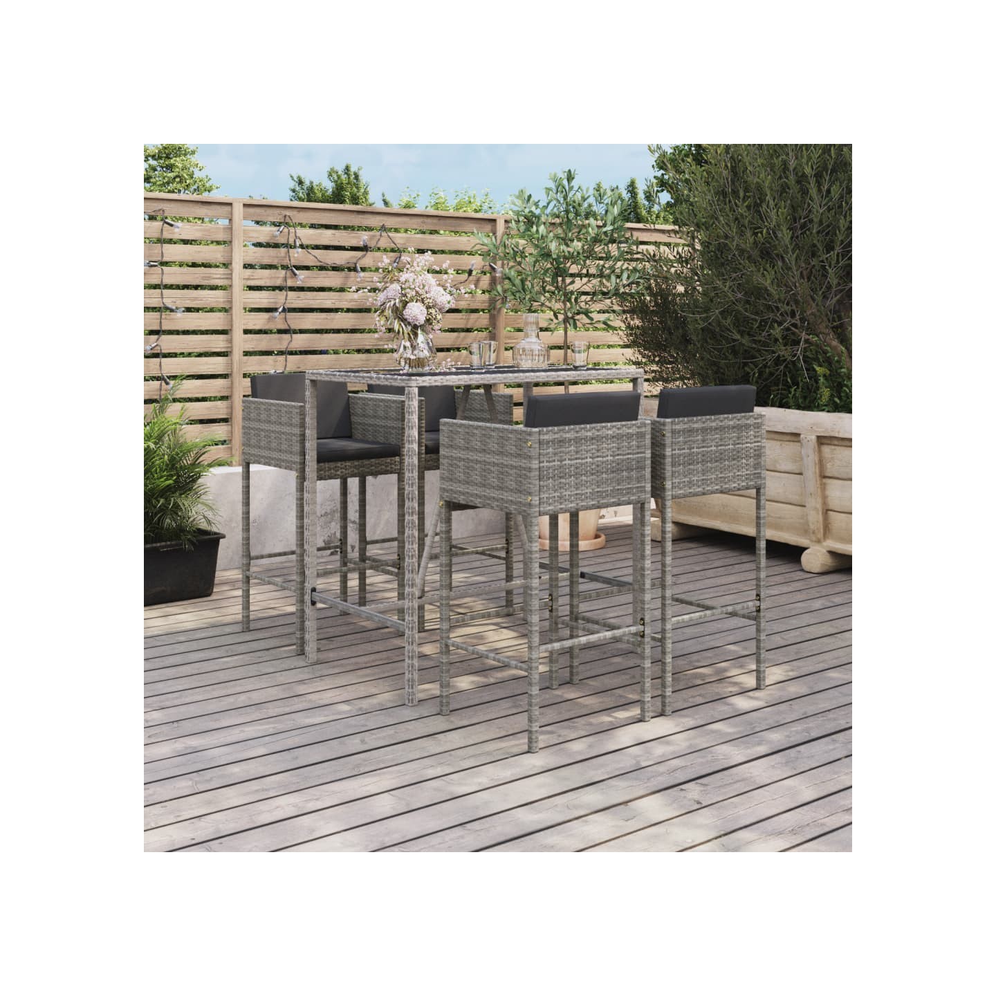Ensemble de bar de jardin 5 pcs avec coussins gris poly rotin