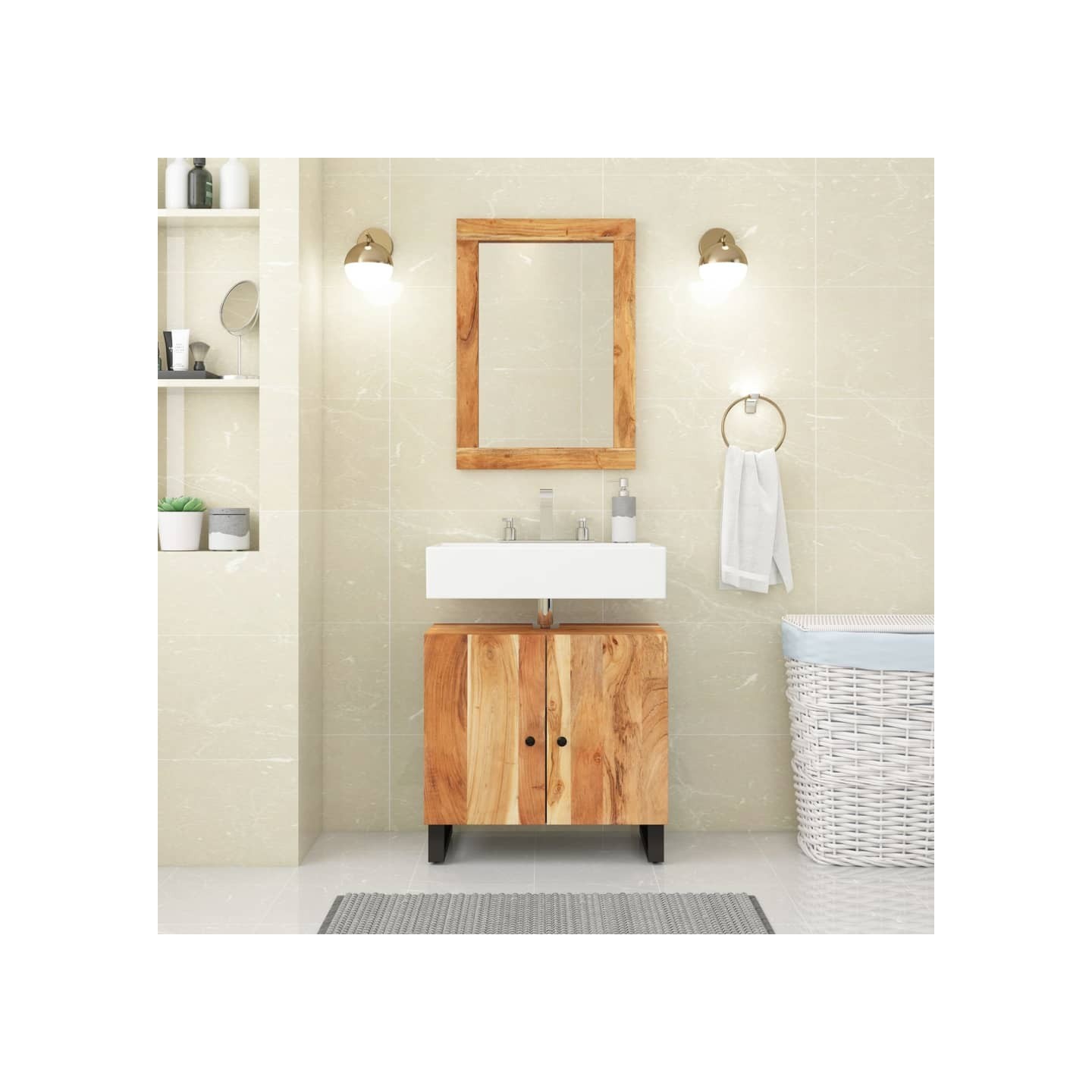 Ensemble de meubles de salle de bain 2 pcs bois massif d'acacia