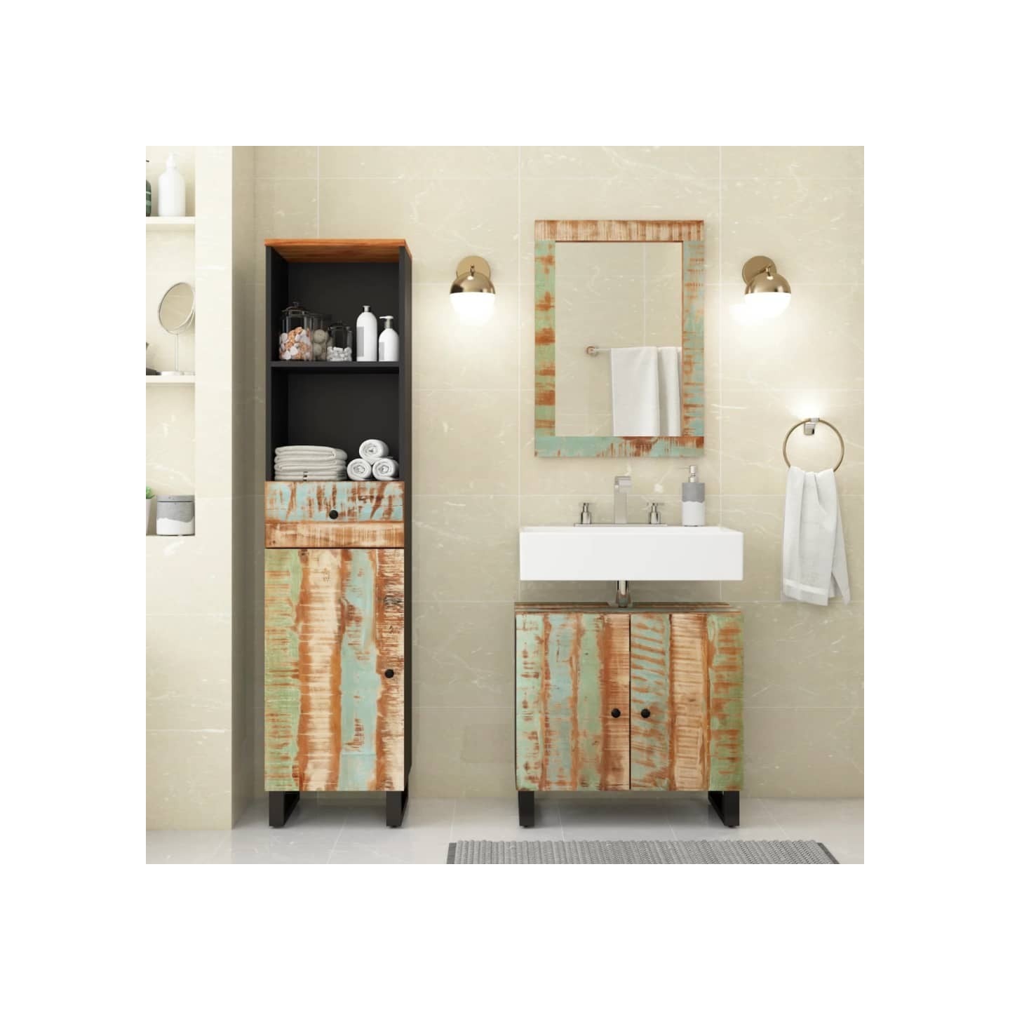 Ensemble de meubles de salle de bain 3 pcs bois massif récupéré