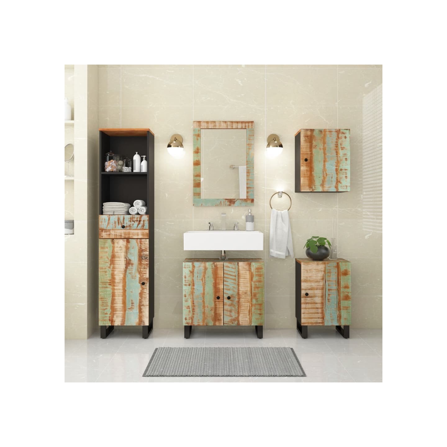 Ensemble de meubles de salle de bain 5 pcs bois massif récupéré