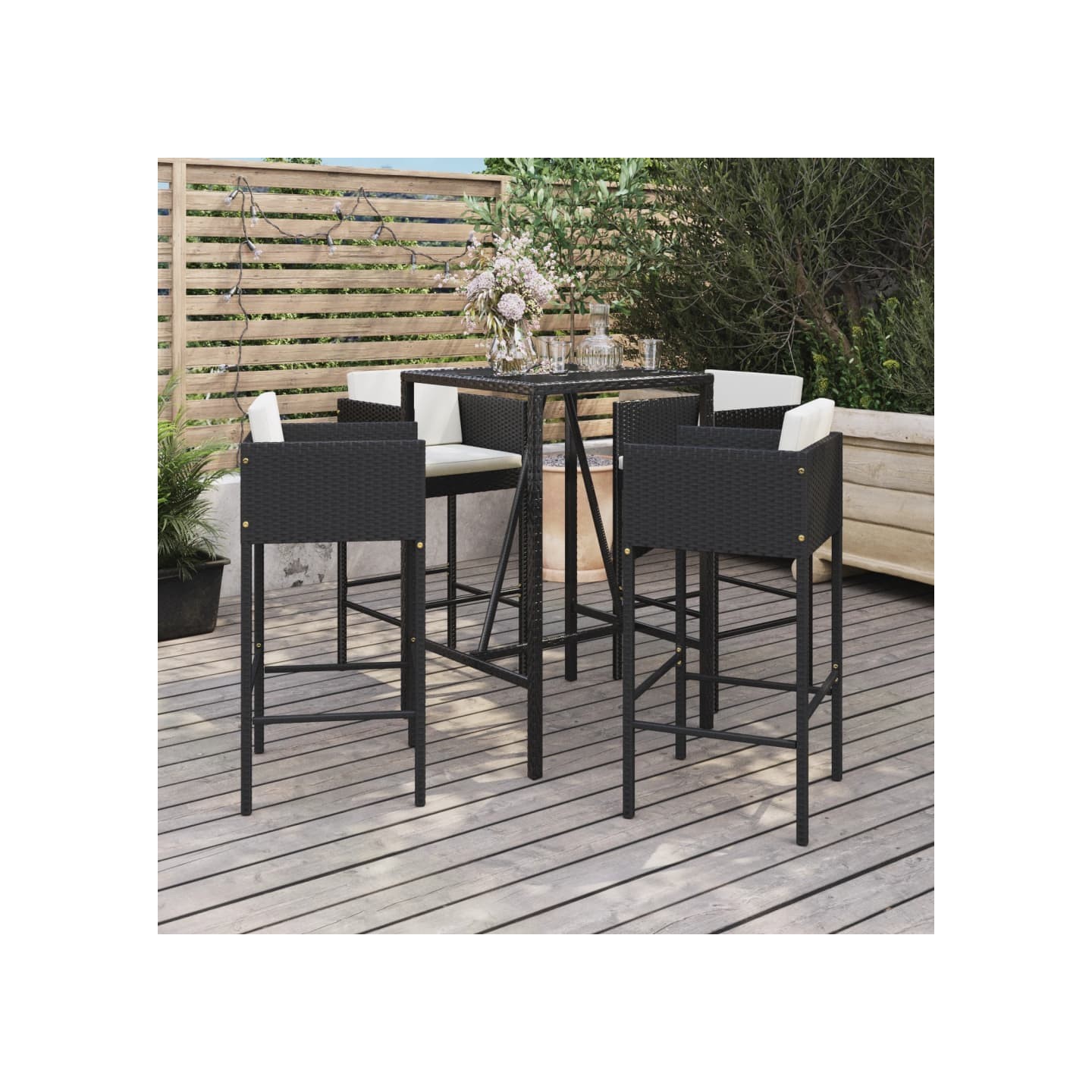 Ensemble de bar de jardin 5 pcs avec coussins noir poly rotin