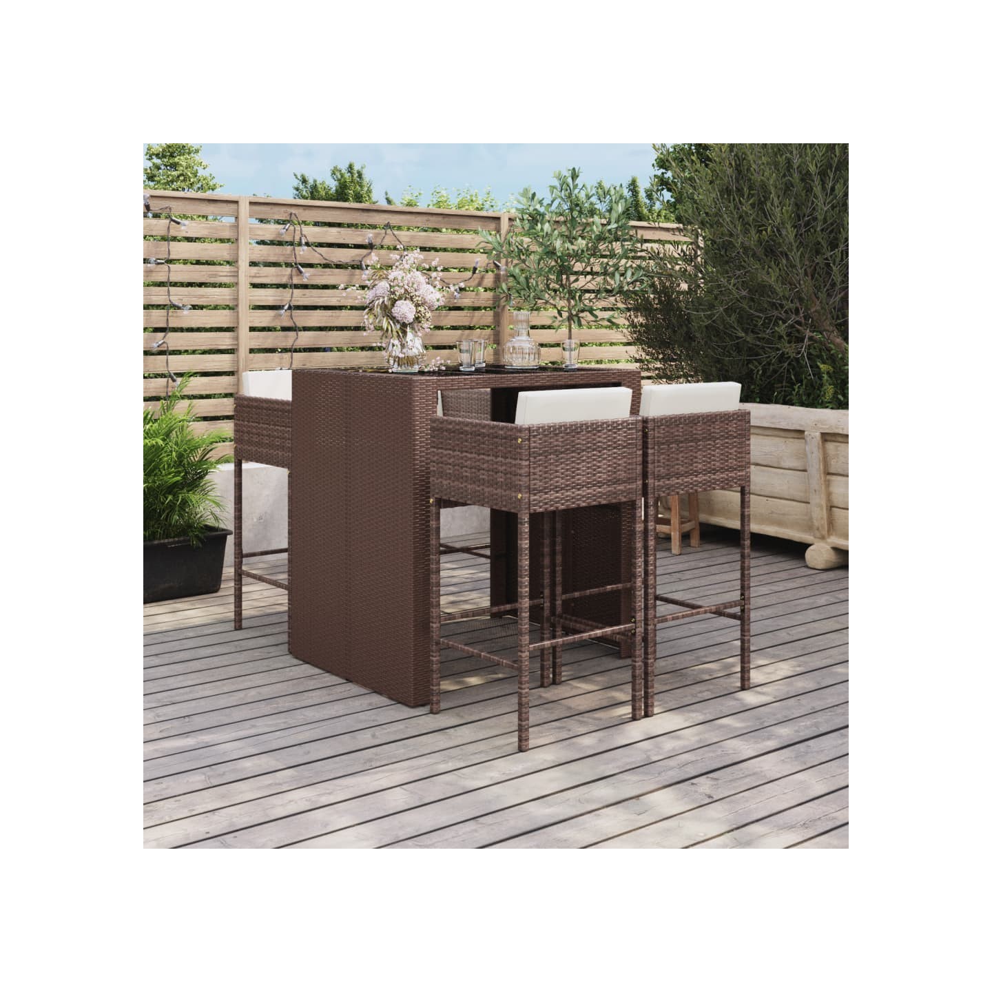 Ensemble de bar de jardin avec coussins 5 pcs marron poly rotin