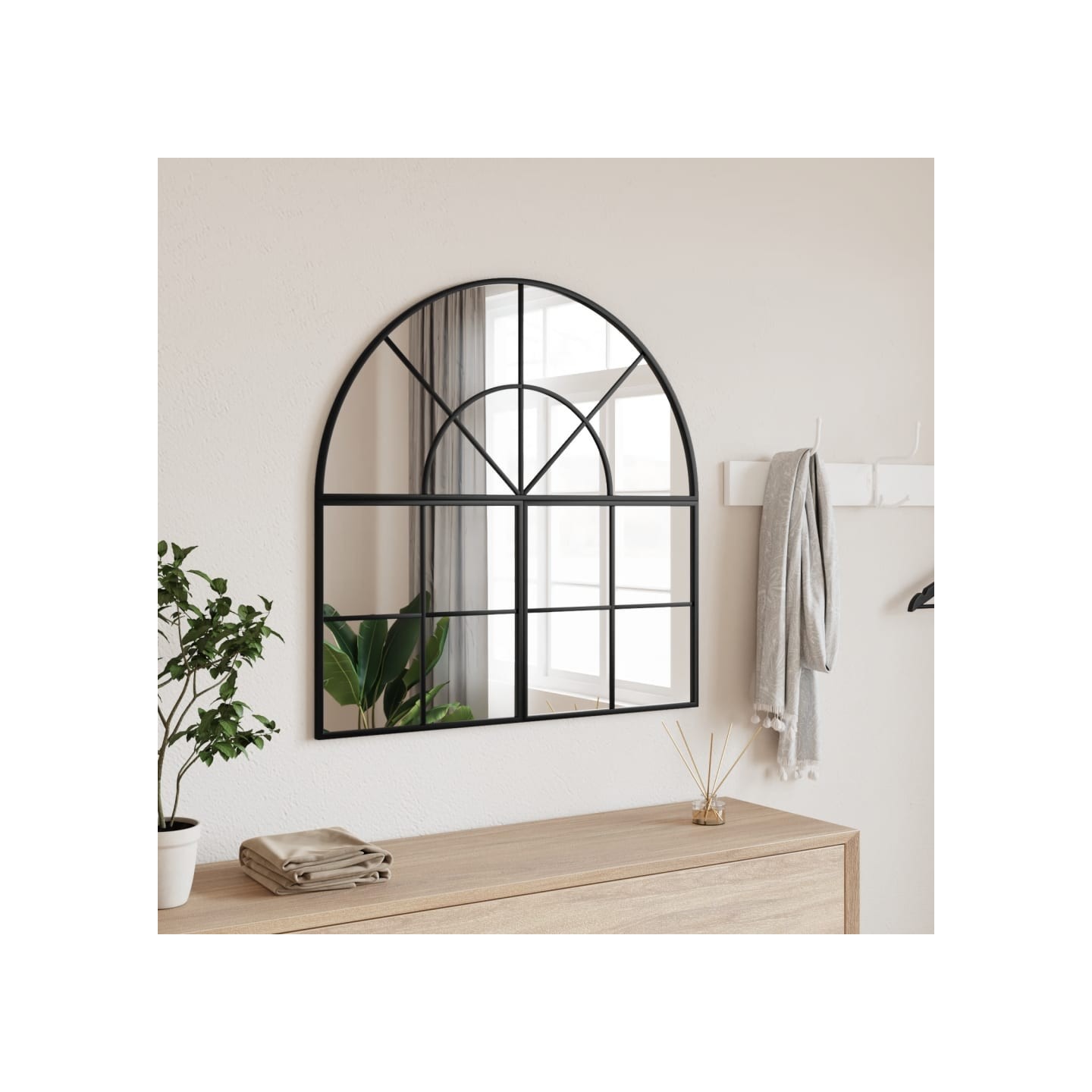 Miroir mural noir 80x80 cm arche fer