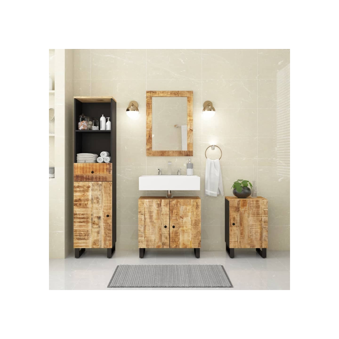 Ensemble de meubles de salle de bain 4 pcs bois manguier massif