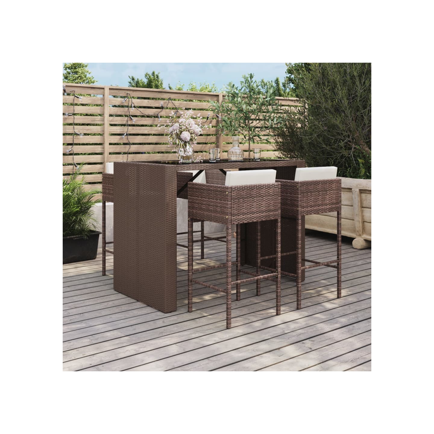 Ensemble de bar de jardin avec coussins 5 pcs marron poly rotin