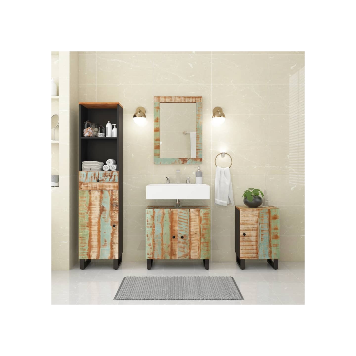 Ensemble de meubles de salle de bain 4 pcs bois massif récupéré