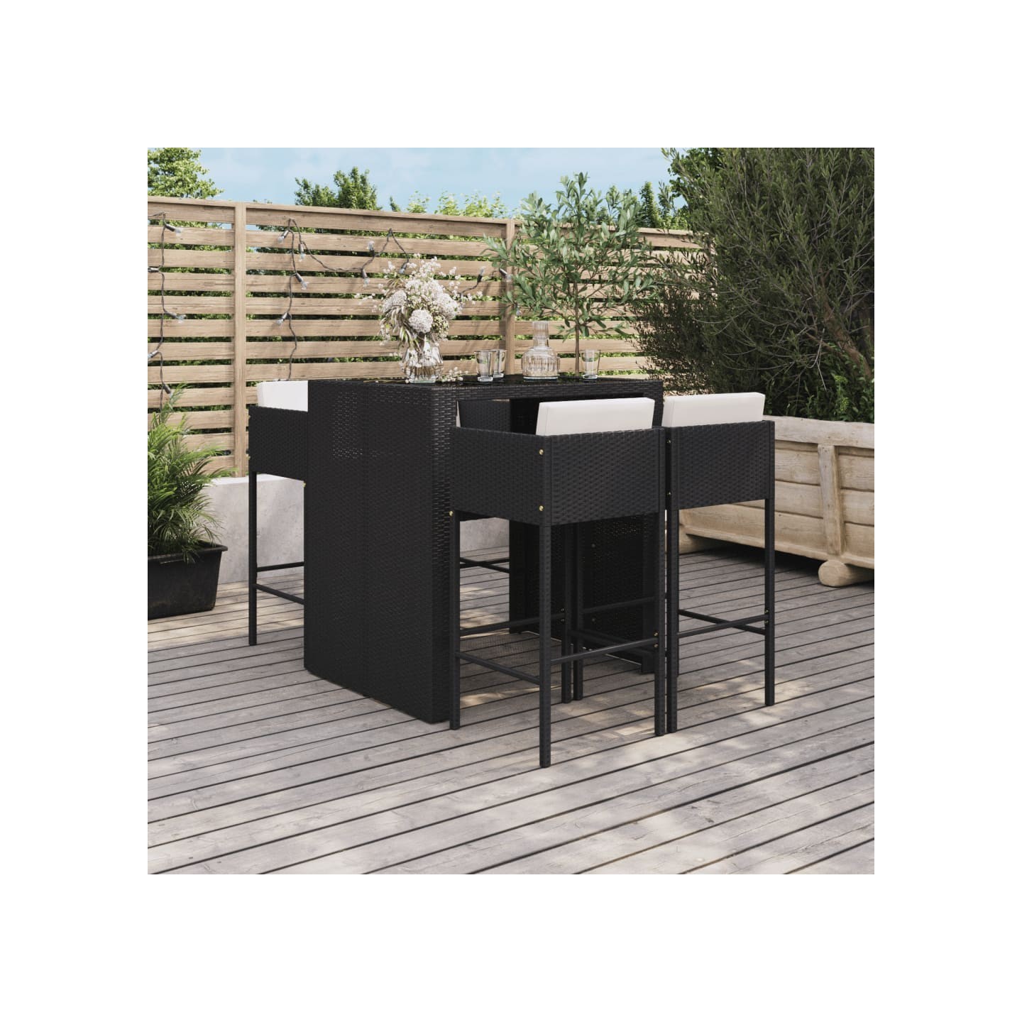 Ensemble de bar de jardin 5 pcs avec coussins noir poly rotin