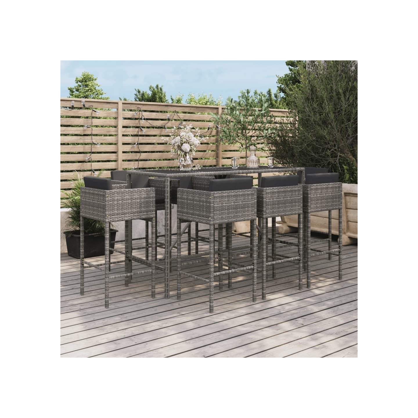 Ensemble de bar de jardin 9 pcs avec coussins gris poly rotin