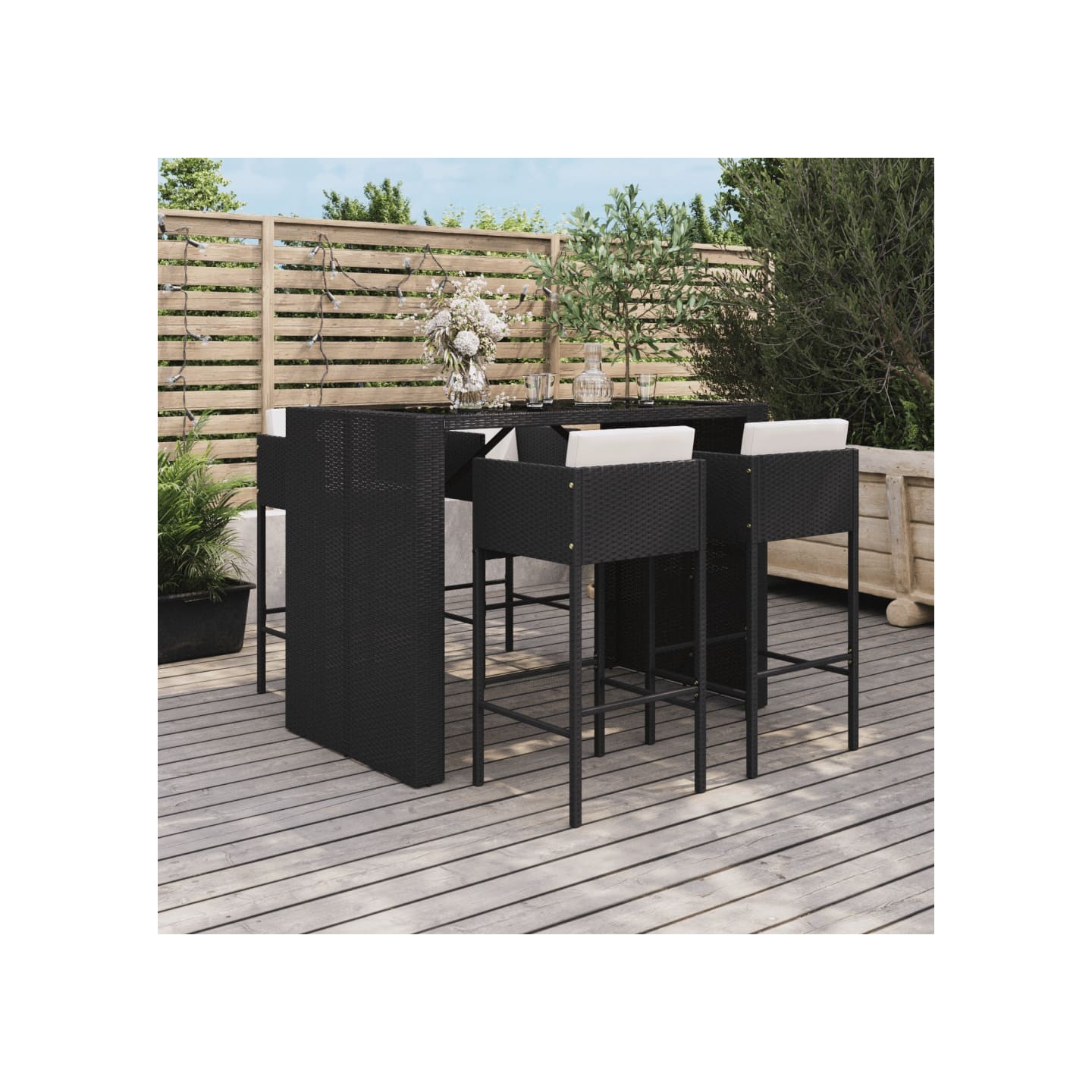 Ensemble de bar de jardin 5 pcs avec coussins noir poly rotin