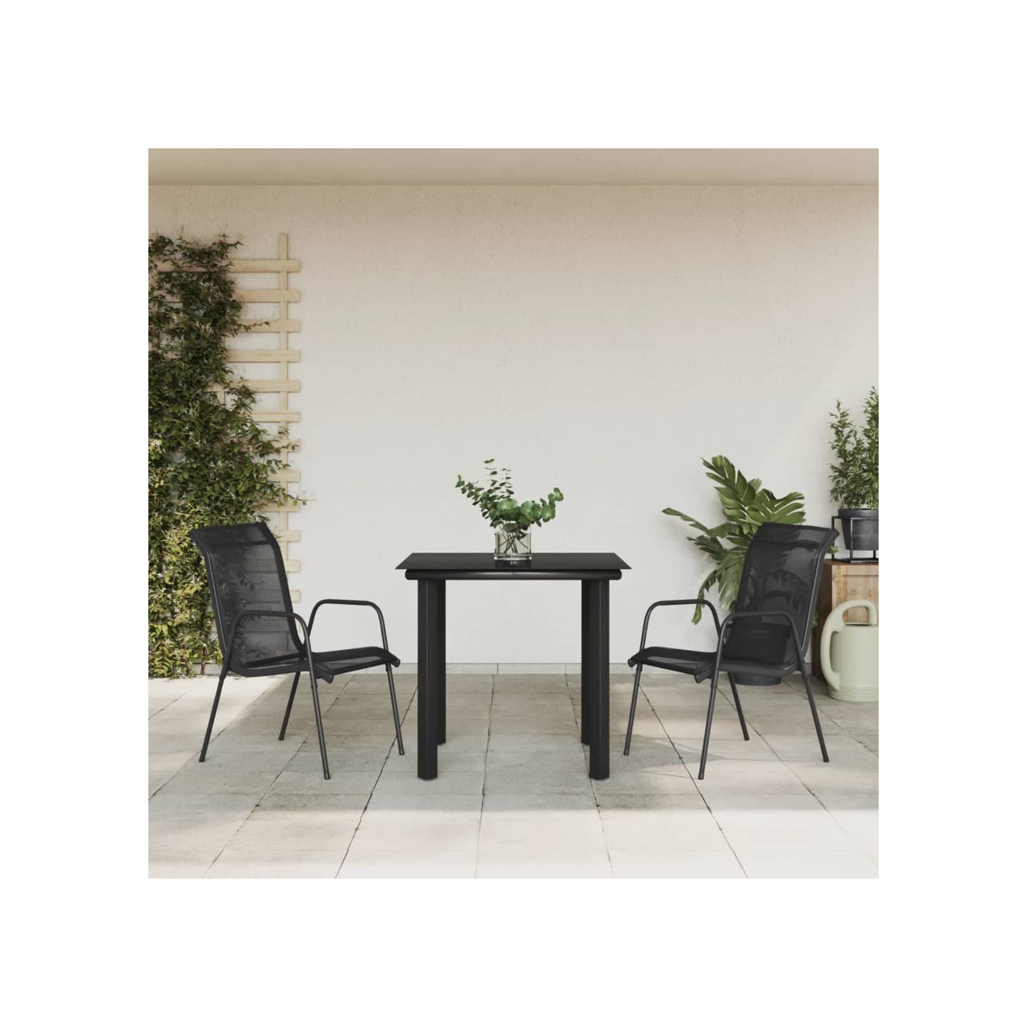 Ensemble à manger de jardin 3 pcs noir textilène et acier