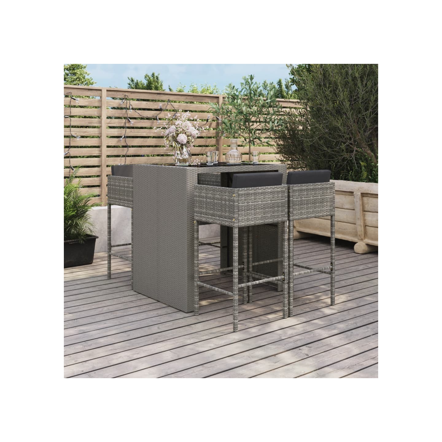 Ensemble de bar de jardin 5 pcs avec coussins gris poly rotin