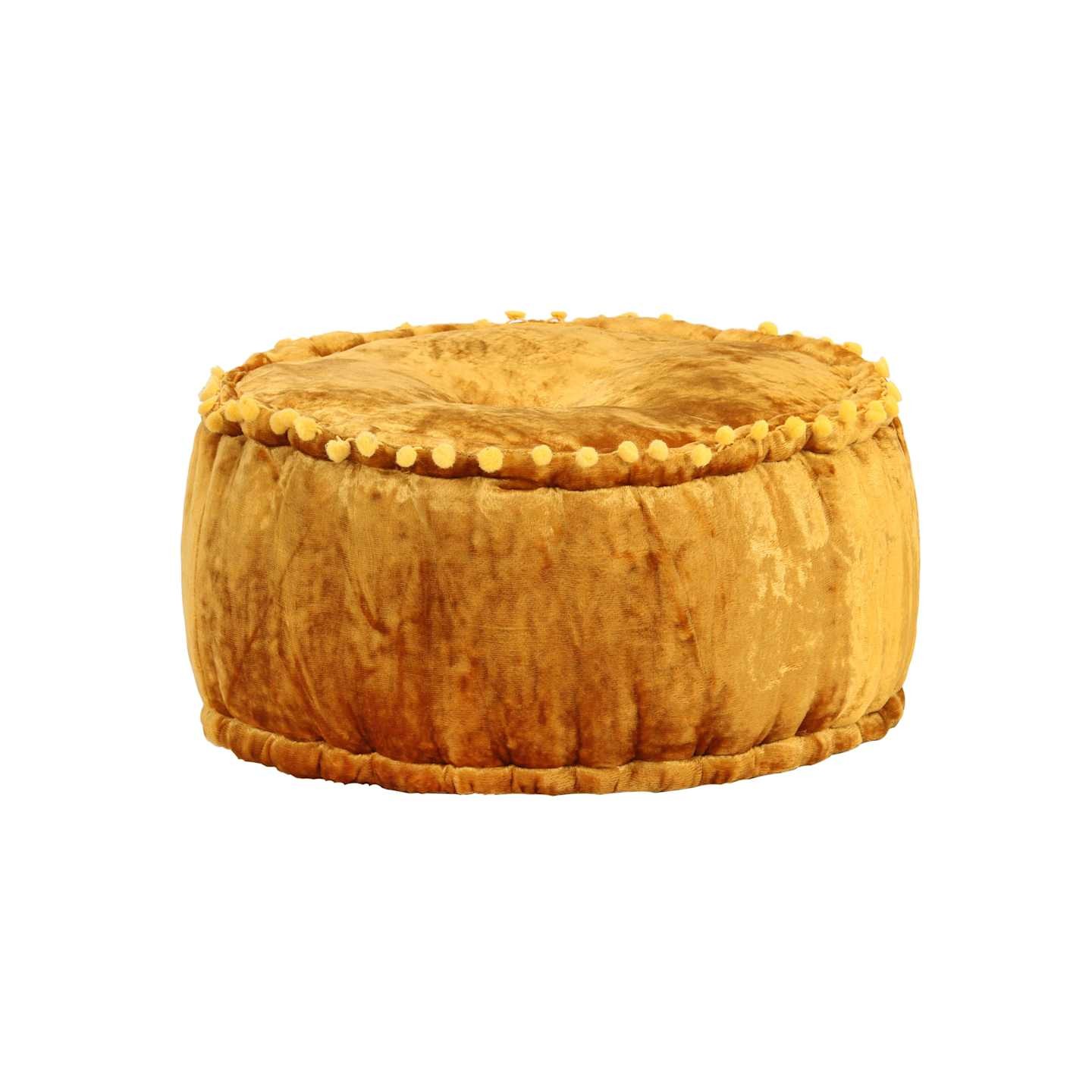 Pouf Rond Velours 40x20 cm Moutarde