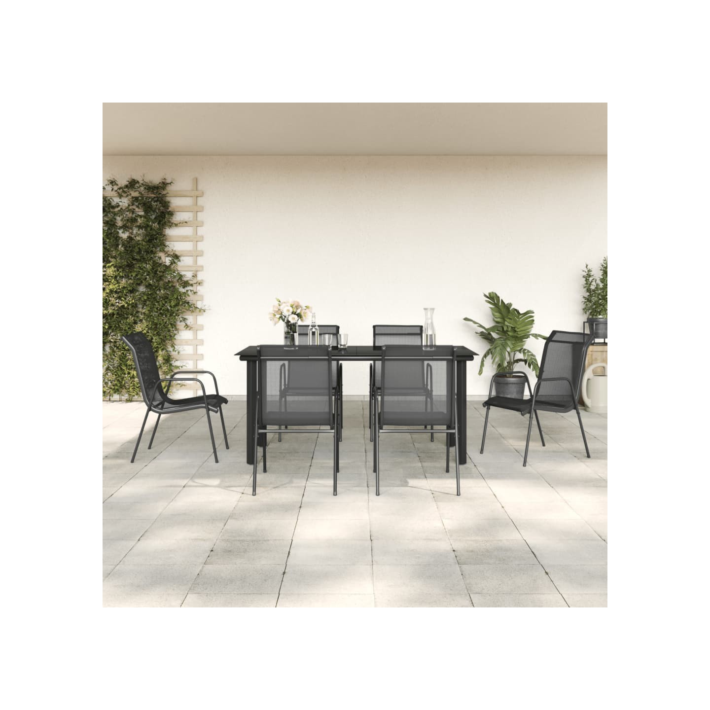 Ensemble à manger de jardin 7 pcs noir textilène et acier