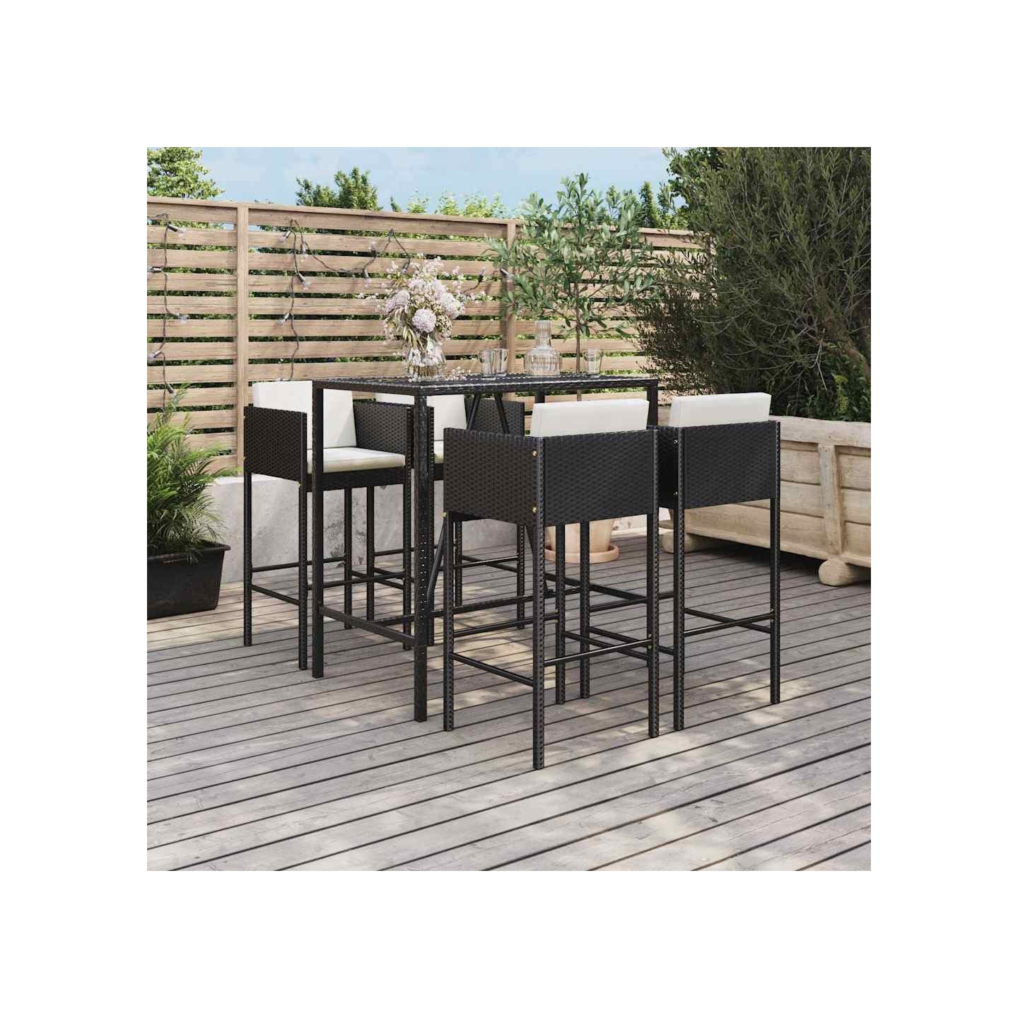 Ensemble de bar de jardin 5 pcs avec coussins noir poly rotin