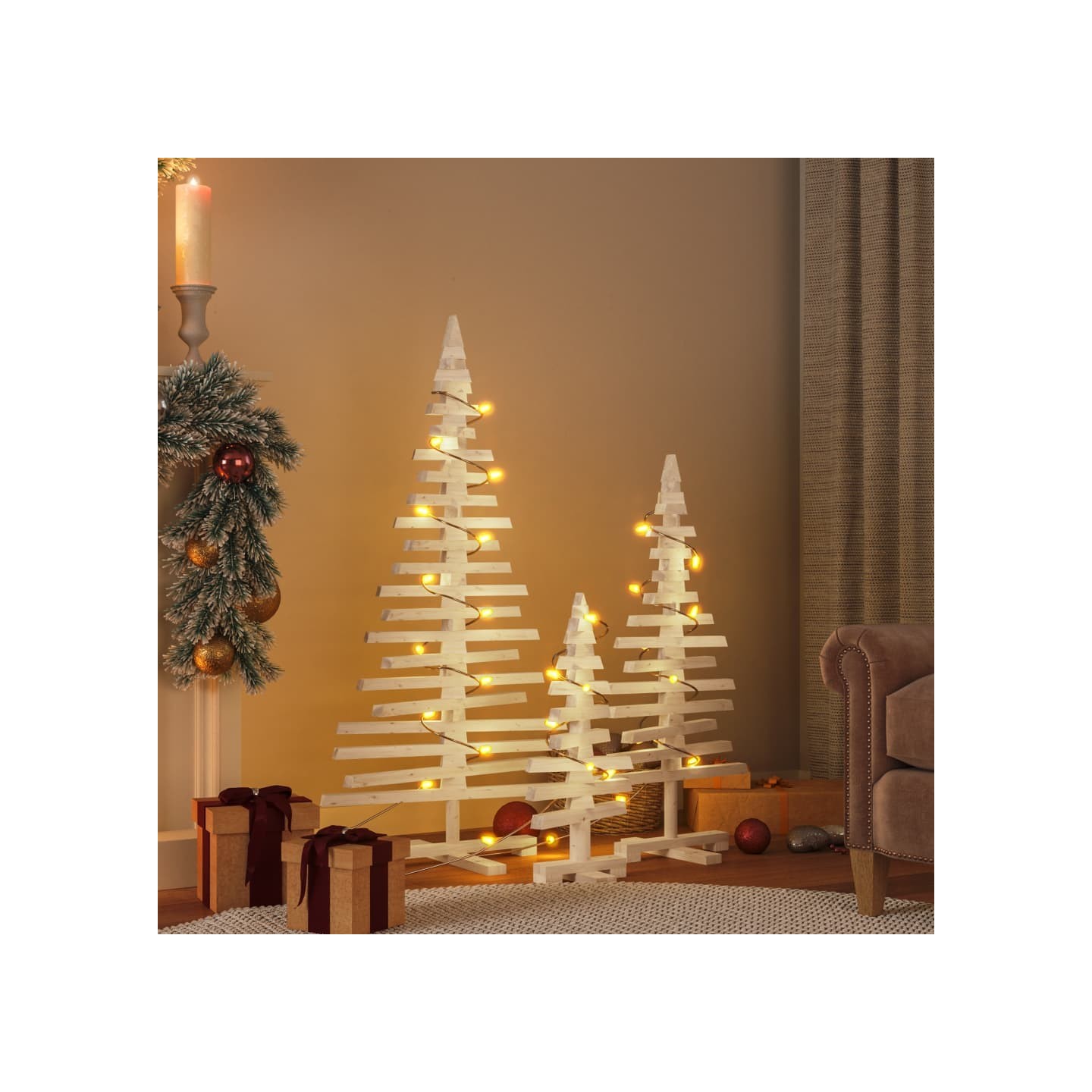 Arbres de Noël en bois pour décoration 3 pcs bois massif de pin