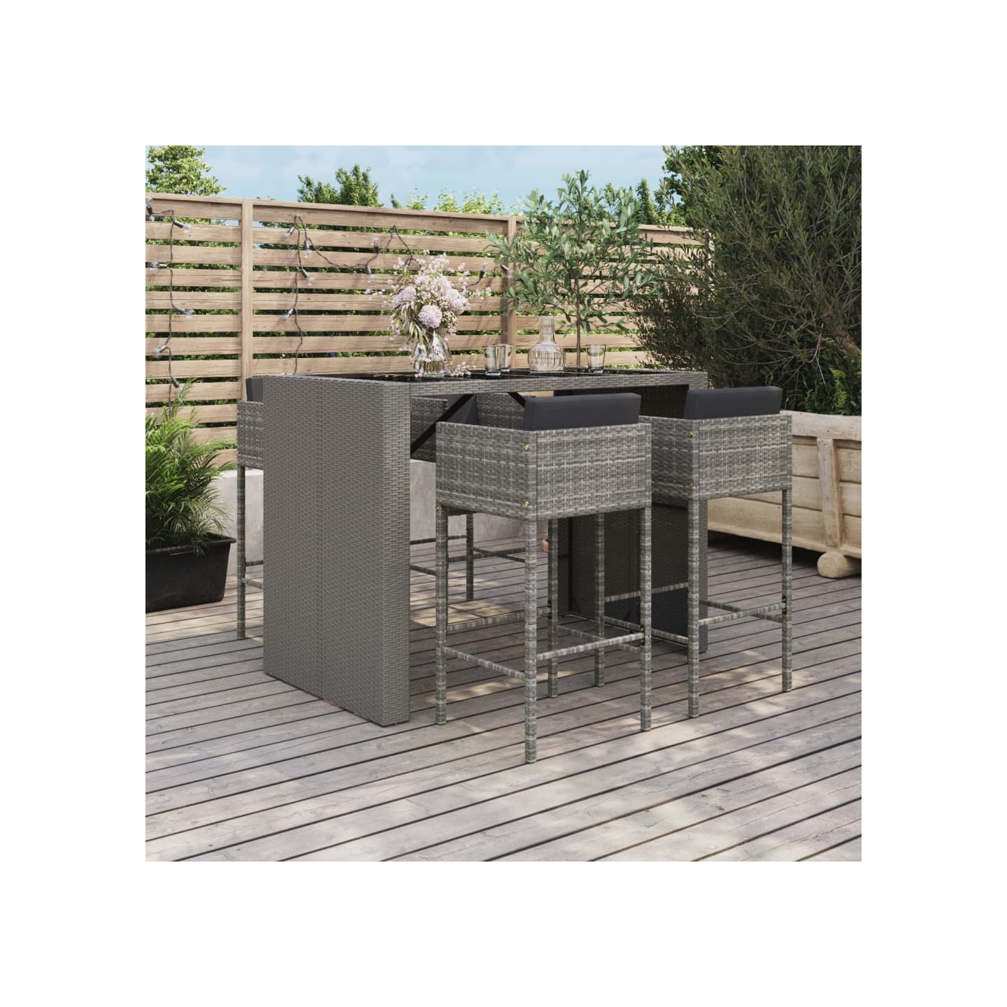 Ensemble de bar de jardin 5 pcs avec coussins gris poly rotin