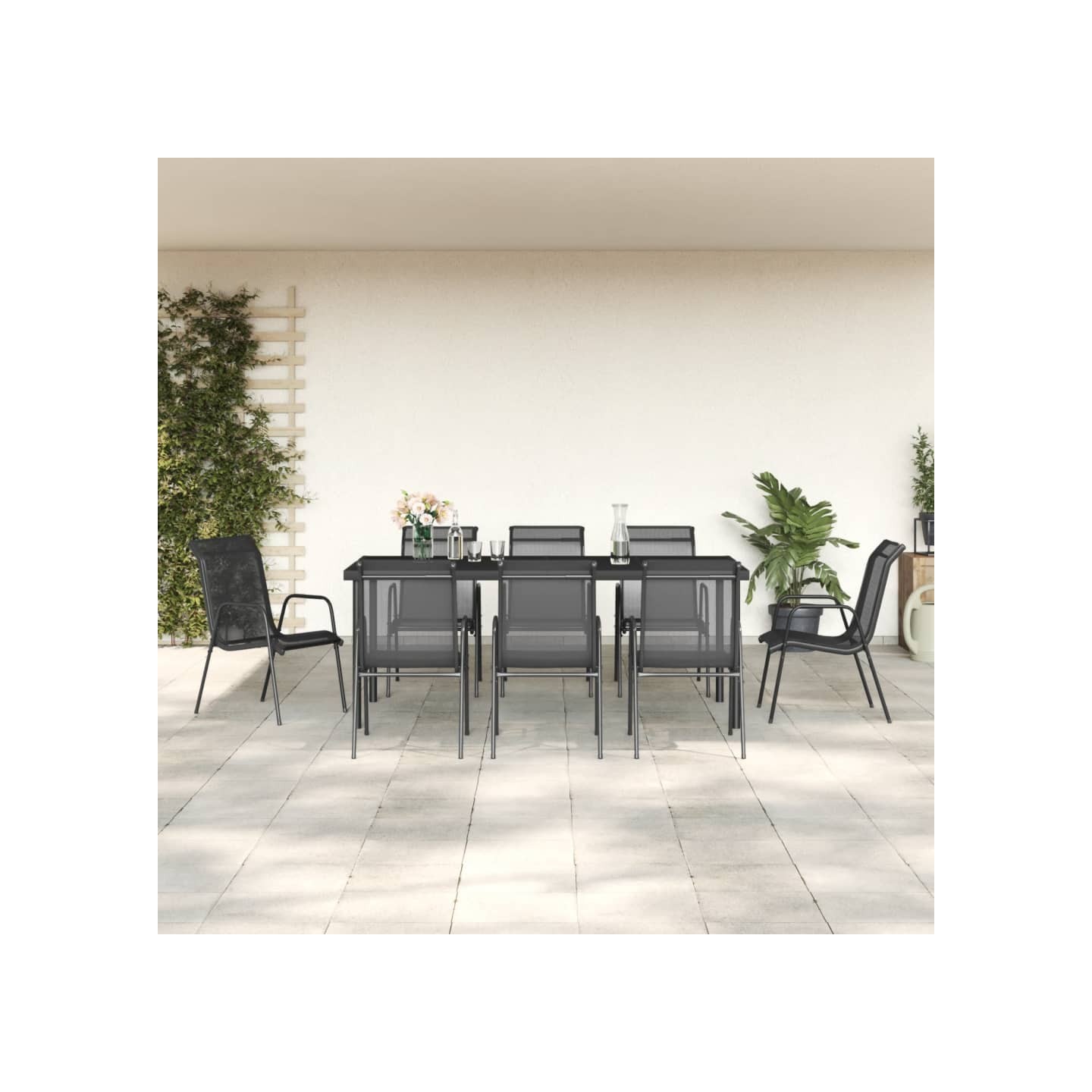 Ensemble à manger de jardin 9 pcs noir textilène et acier