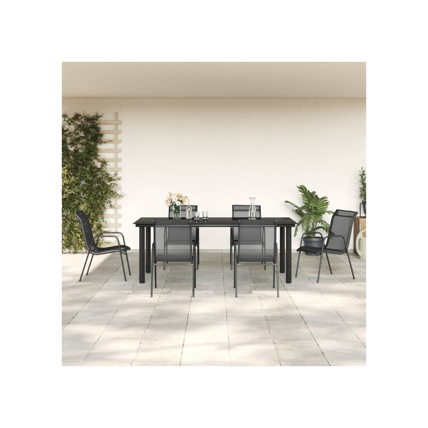 Ensemble à manger de jardin 7 pcs noir textilène et acier