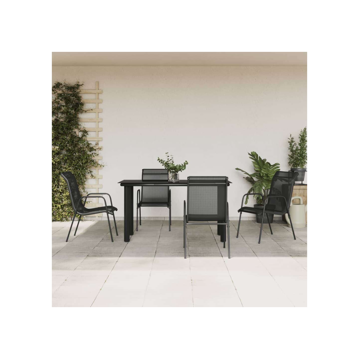 Ensemble à manger de jardin 5 pcs noir textilène et acier