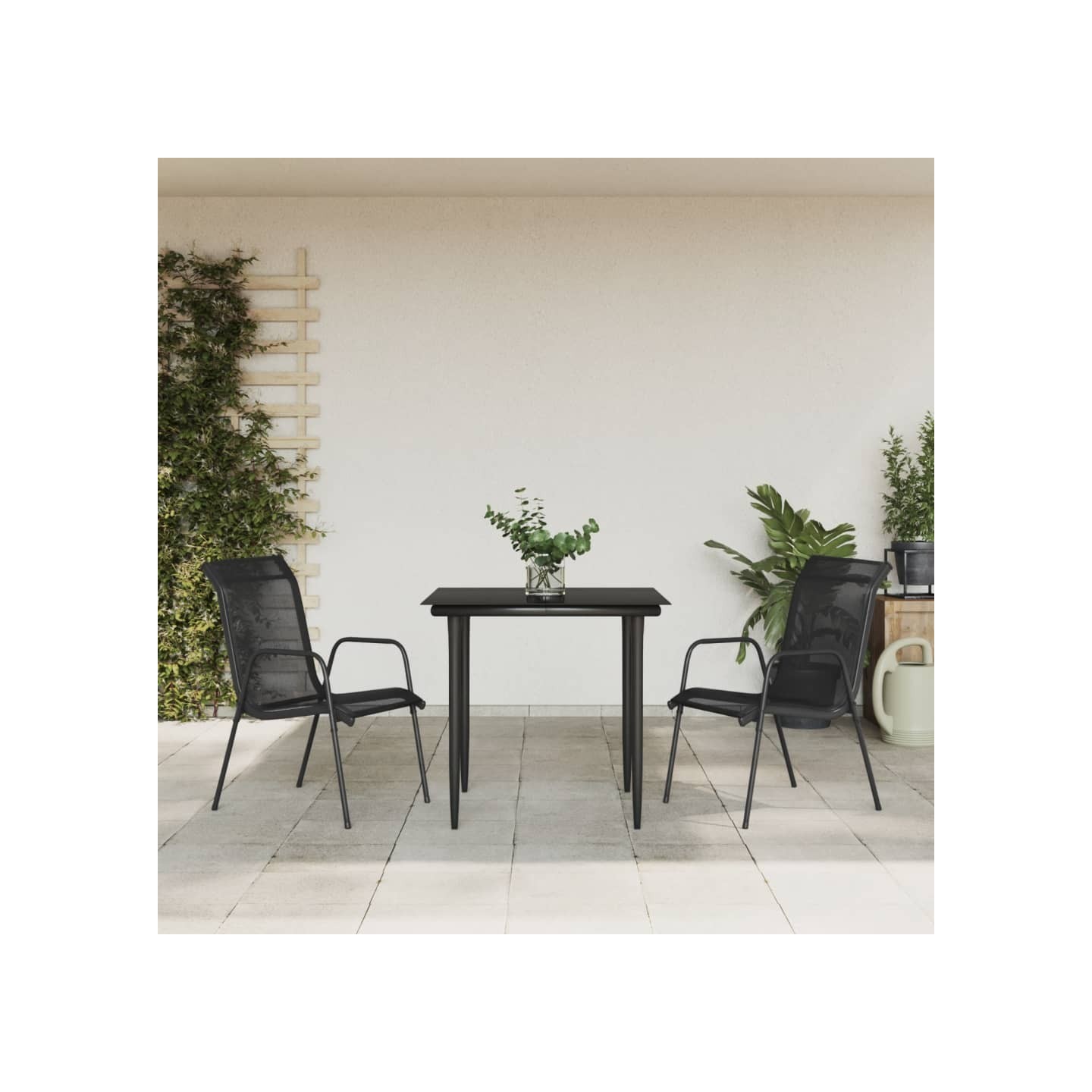 Ensemble à manger de jardin 3 pcs noir textilène et acier