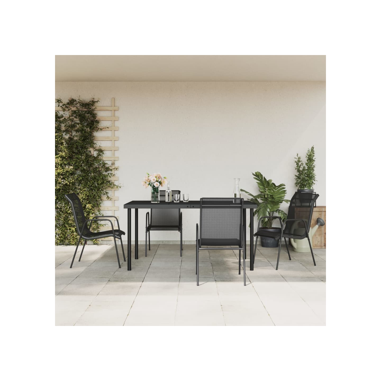 Ensemble à manger de jardin 5 pcs noir textilène et acier
