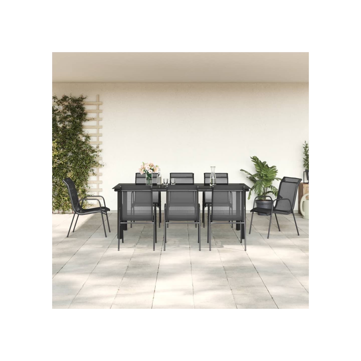 Ensemble à manger de jardin 9 pcs noir textilène et acier