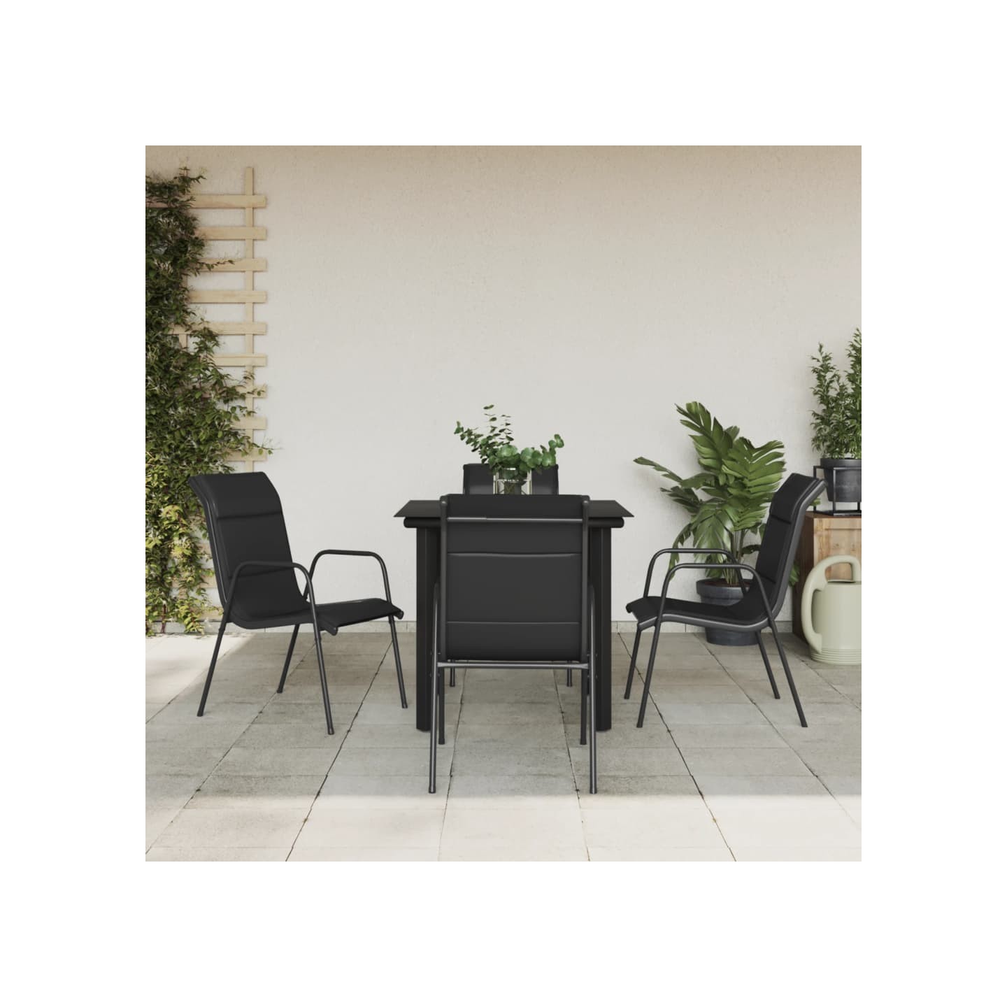 Ensemble à manger de jardin 5 pcs noir textilène et acier