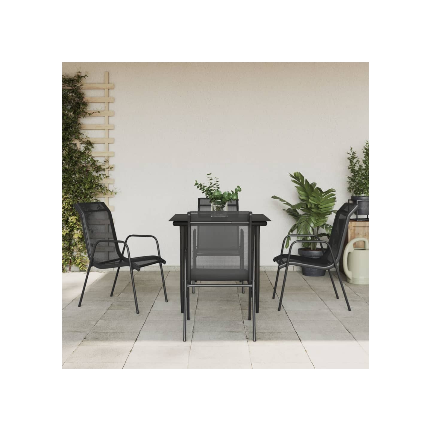 Ensemble à manger de jardin 5 pcs noir textilène et acier