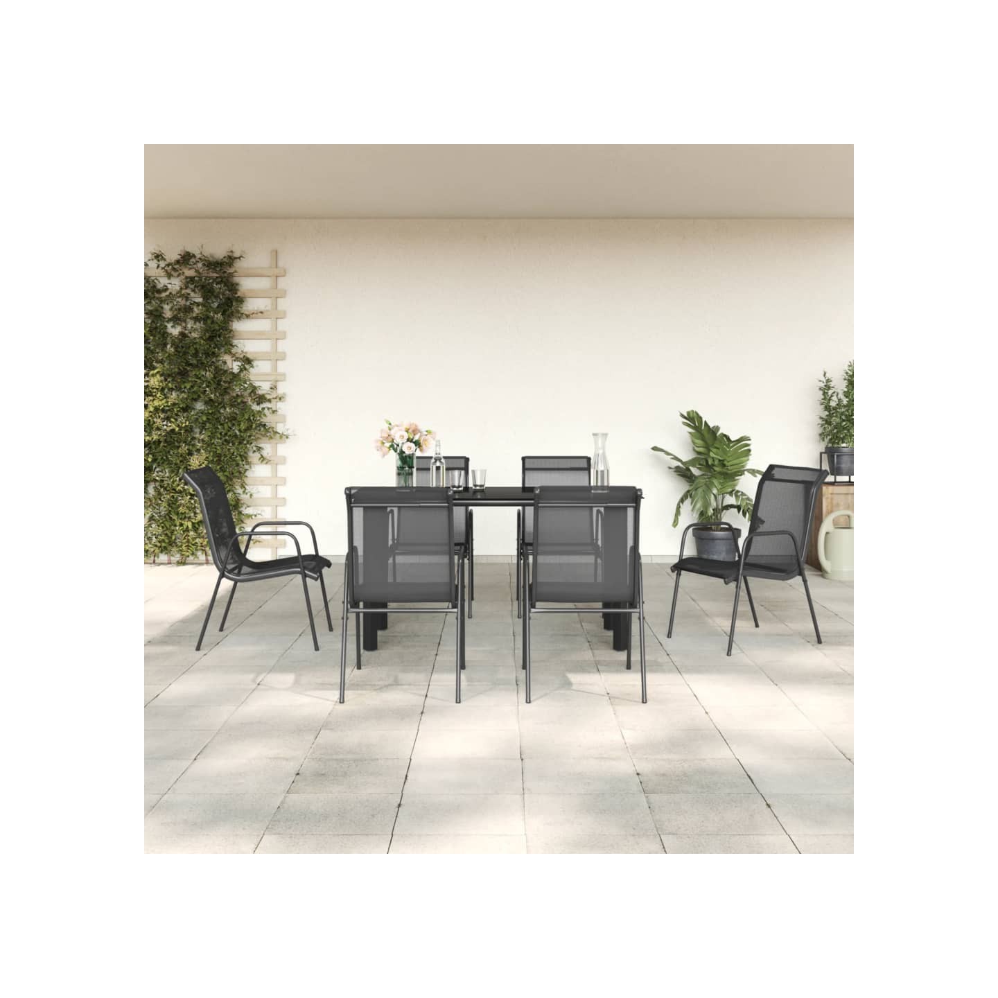 Ensemble à manger de jardin 7 pcs noir textilène et acier