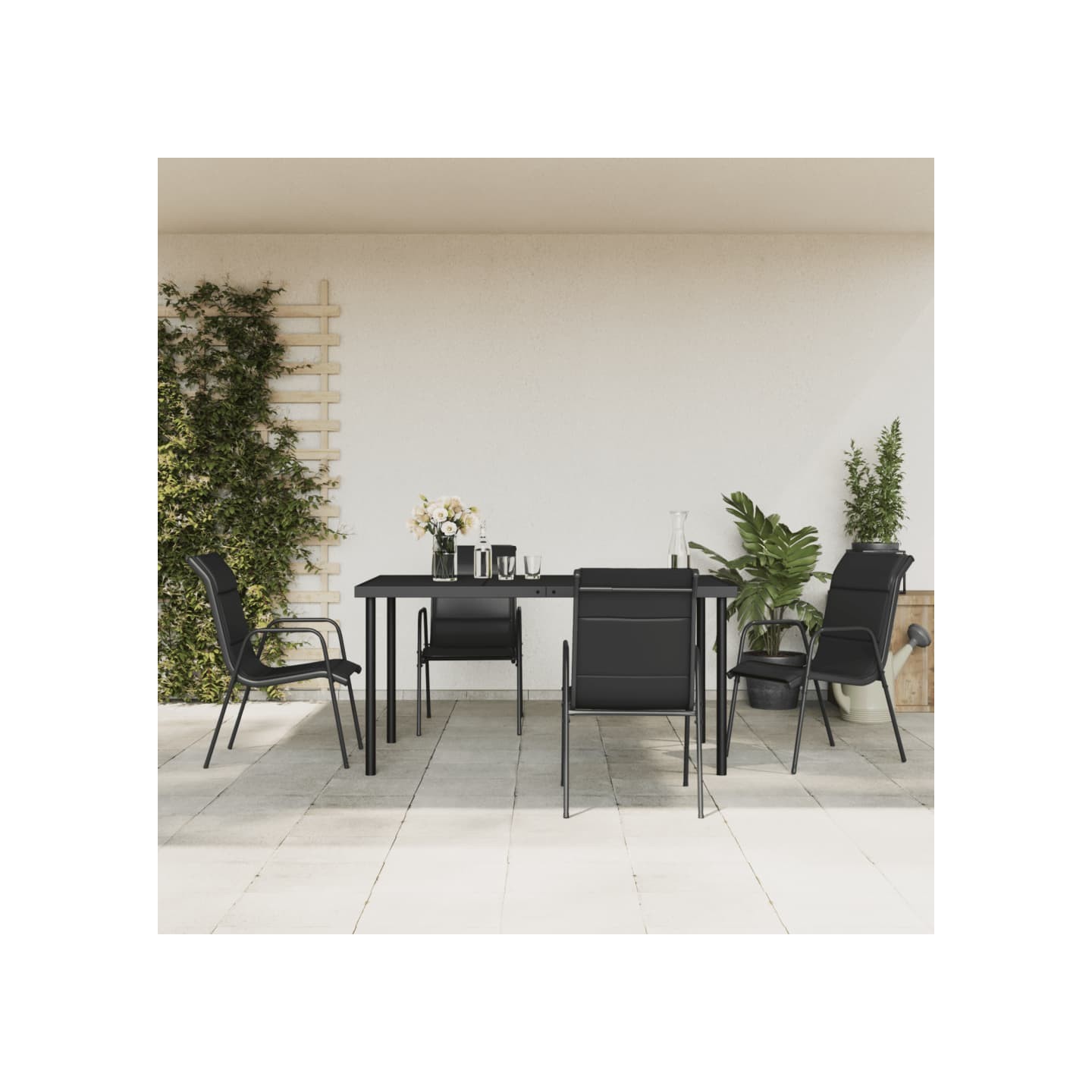 Ensemble à manger de jardin 5 pcs noir textilène et acier